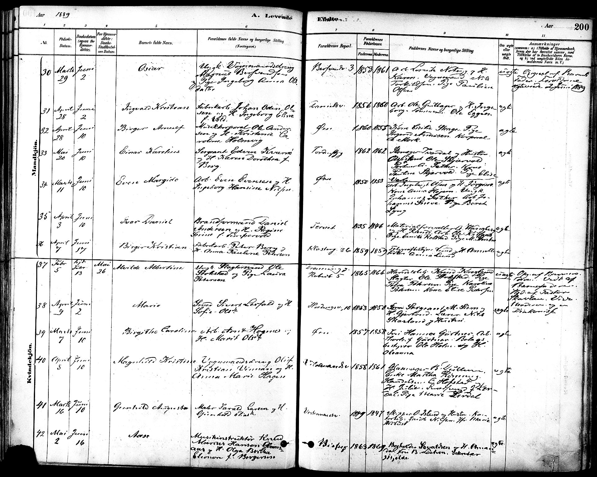 Ministerialprotokoller, klokkerbøker og fødselsregistre - Sør-Trøndelag, SAT/A-1456/601/L0057: Ministerialbok nr. 601A25, 1877-1891, s. 200