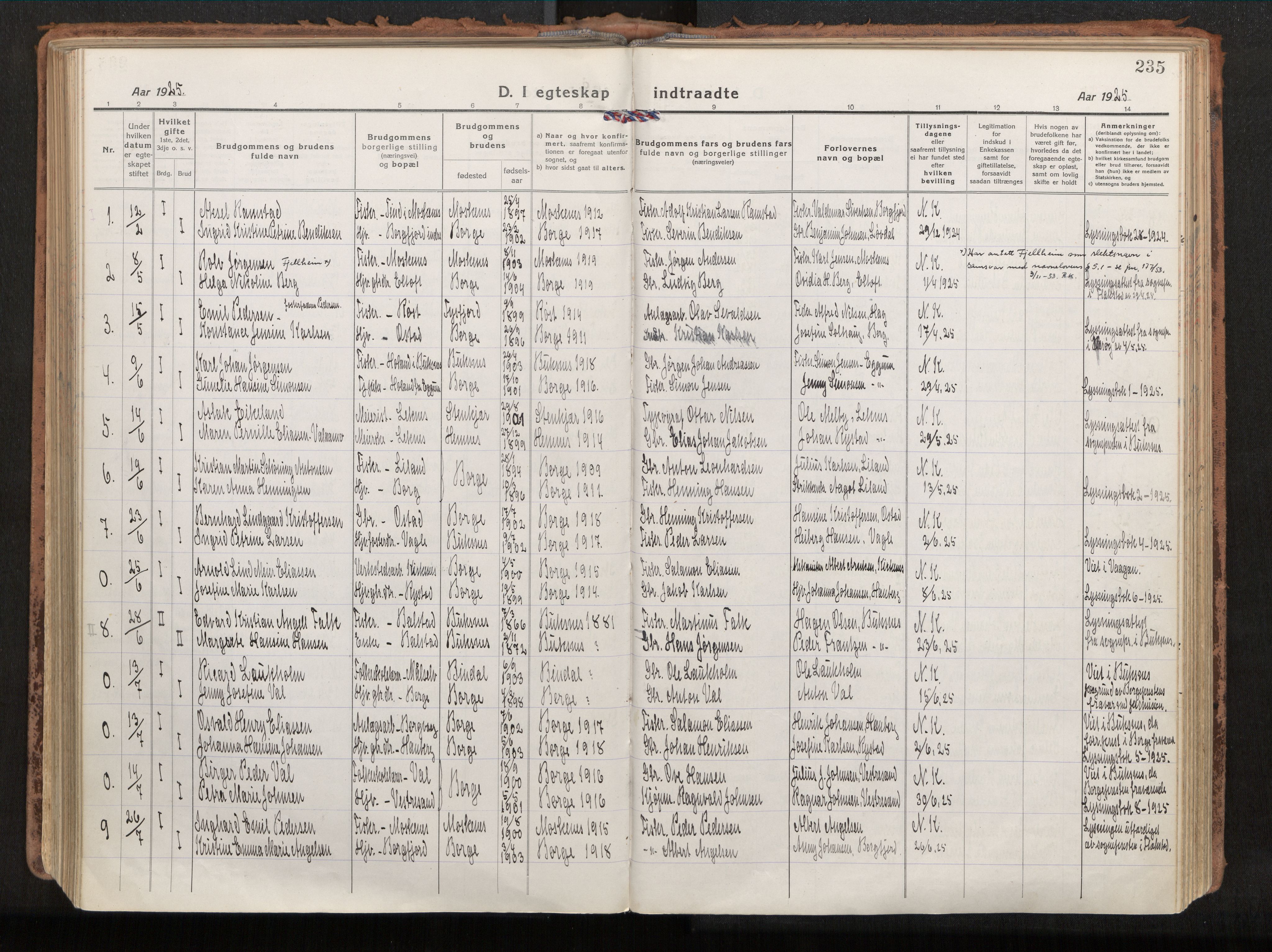 Ministerialprotokoller, klokkerbøker og fødselsregistre - Nordland, AV/SAT-A-1459/880/L1136: Ministerialbok nr. 880A10, 1919-1927, s. 235