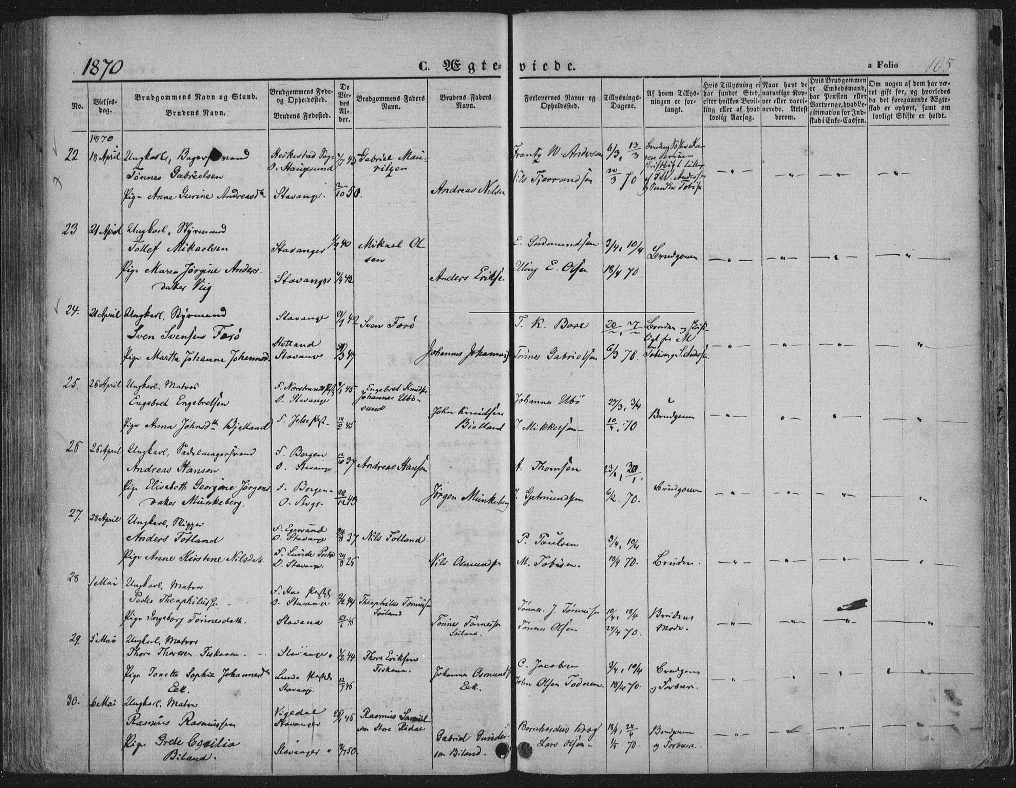 Domkirken sokneprestkontor, AV/SAST-A-101812/001/30/30BA/L0019: Ministerialbok nr. A 18, 1857-1877, s. 105