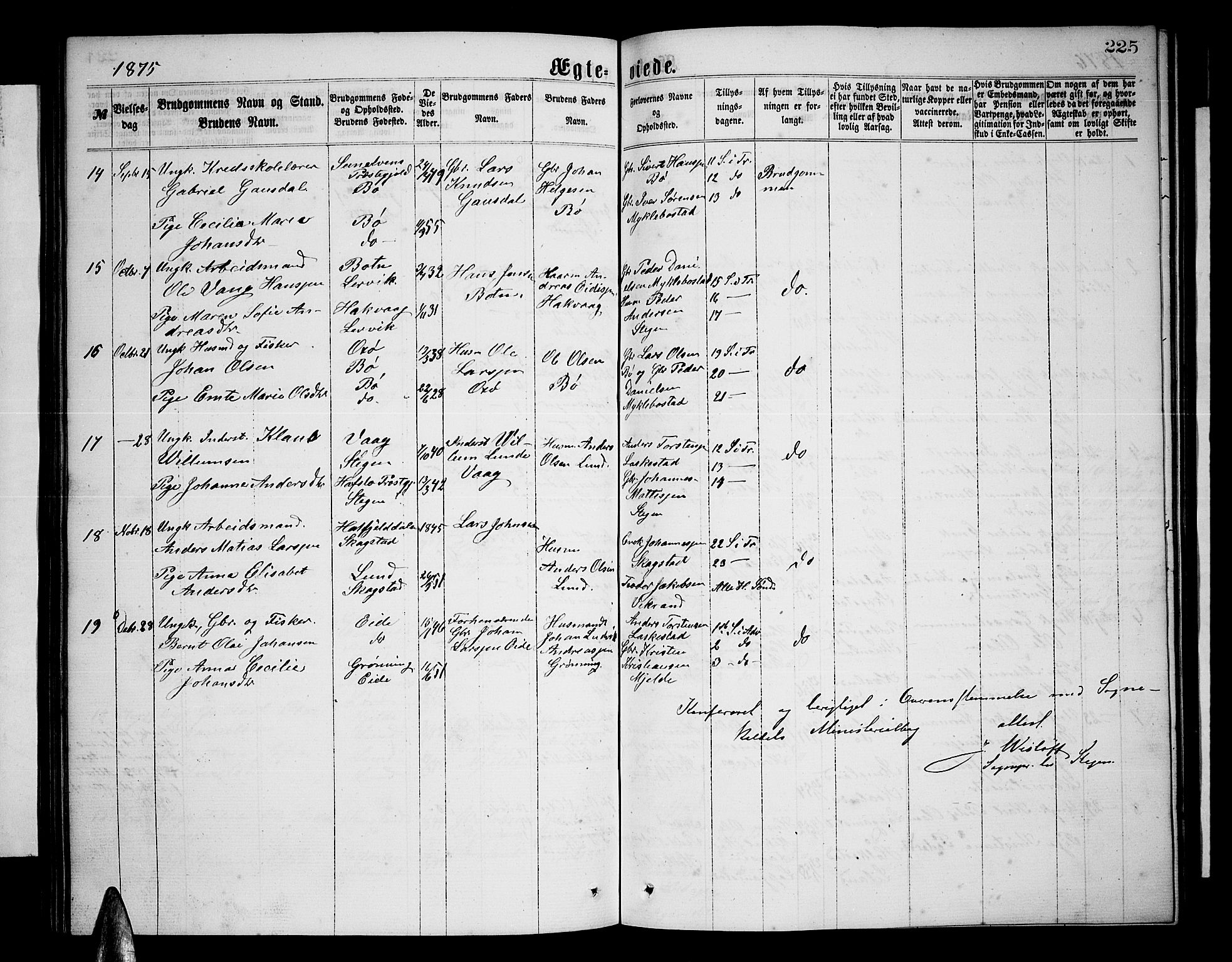 Ministerialprotokoller, klokkerbøker og fødselsregistre - Nordland, AV/SAT-A-1459/855/L0815: Klokkerbok nr. 855C04, 1865-1878, s. 225