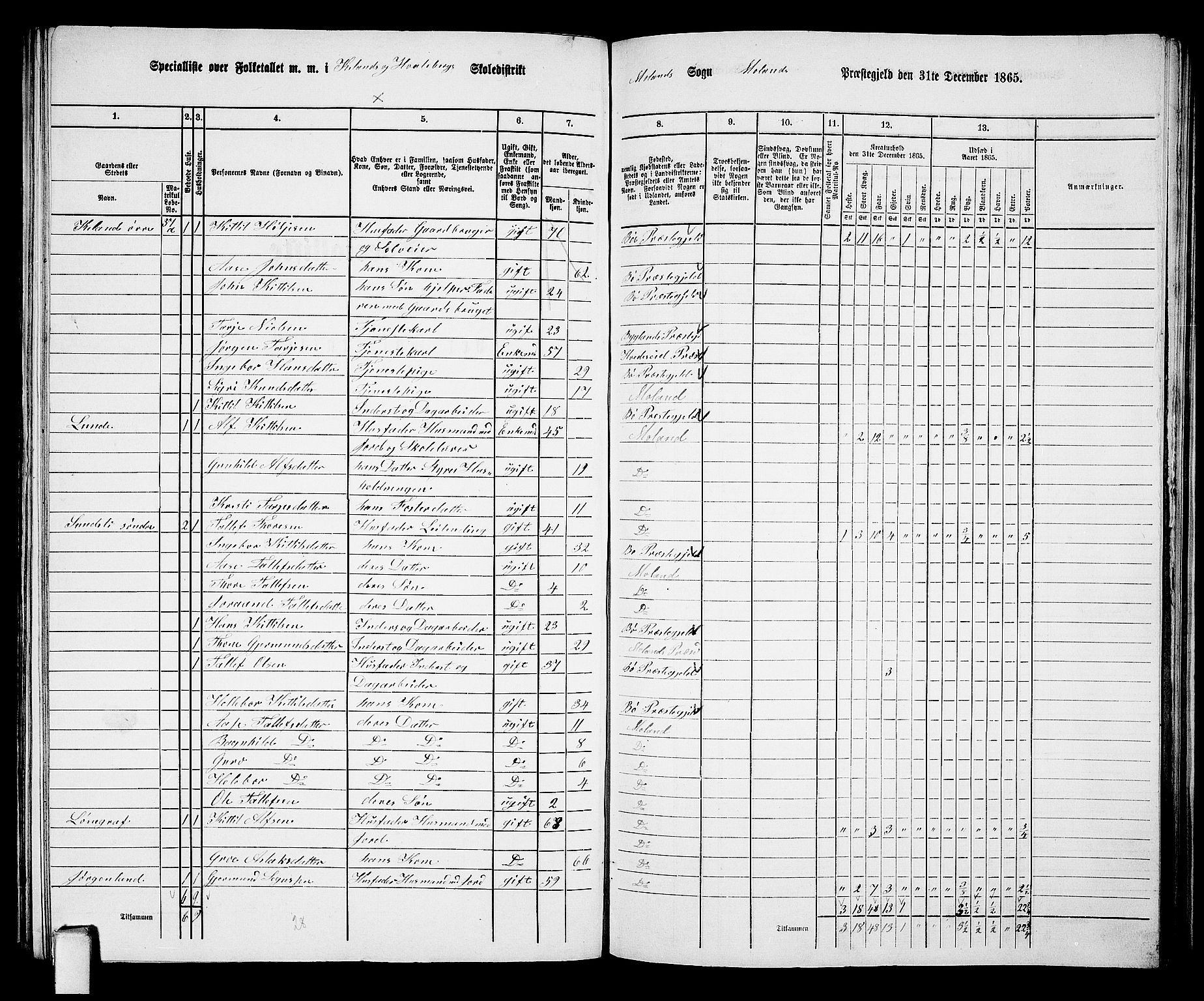 RA, Folketelling 1865 for 0831P Moland prestegjeld, 1865, s. 27