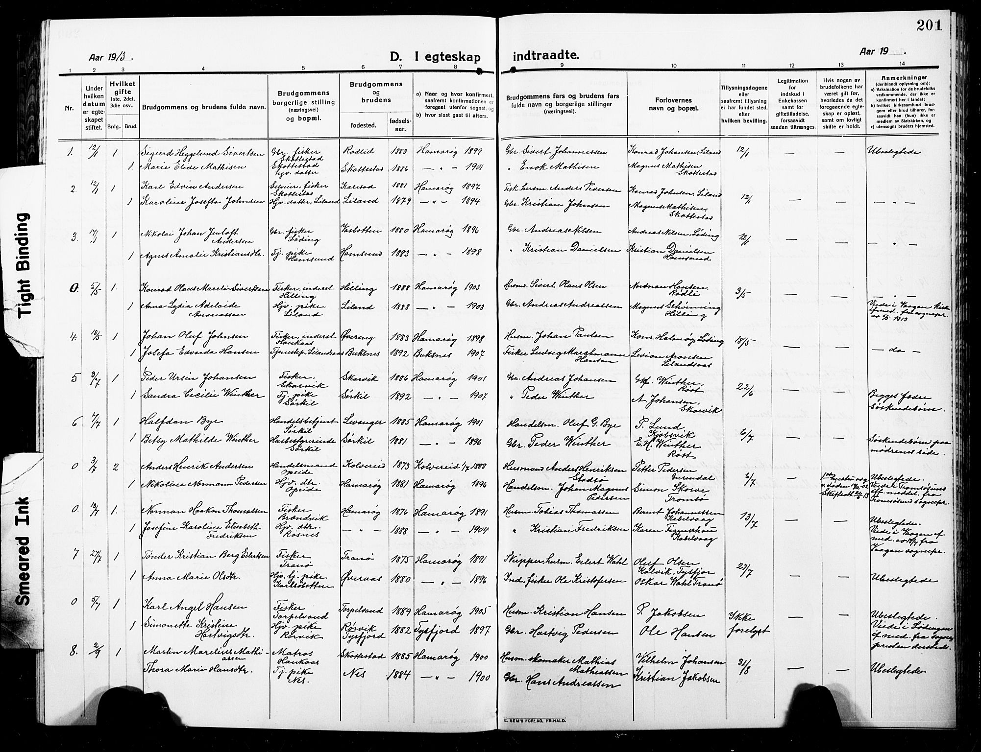 Ministerialprotokoller, klokkerbøker og fødselsregistre - Nordland, SAT/A-1459/859/L0861: Klokkerbok nr. 859C07, 1910-1925, s. 201