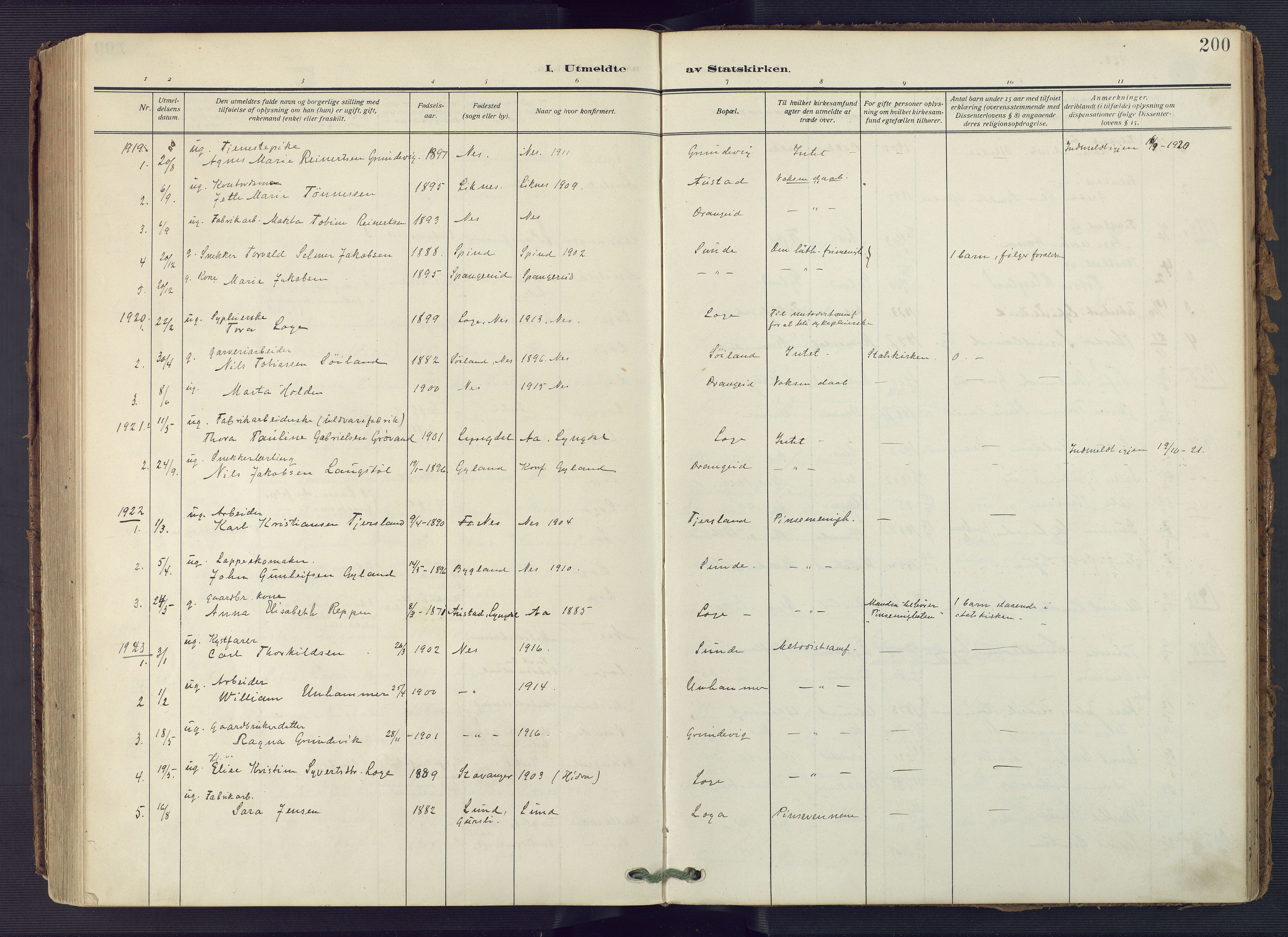 Flekkefjord sokneprestkontor, AV/SAK-1111-0012/F/Fa/Fac/L0010: Ministerialbok nr. A 10, 1910-1927, s. 200