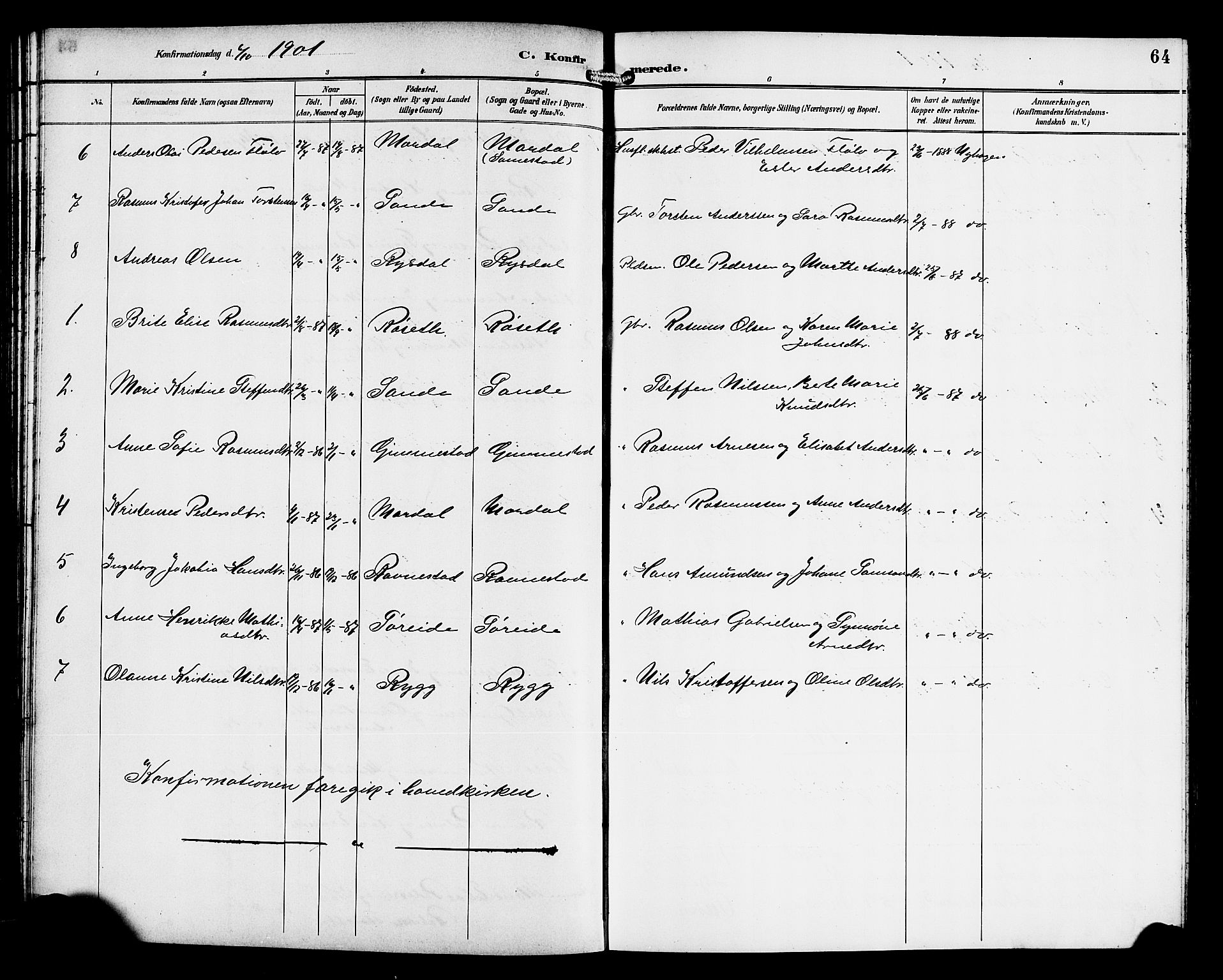 Gloppen sokneprestembete, AV/SAB-A-80101/H/Hab/Habd/L0001: Klokkerbok nr. D 1, 1892-1921, s. 64