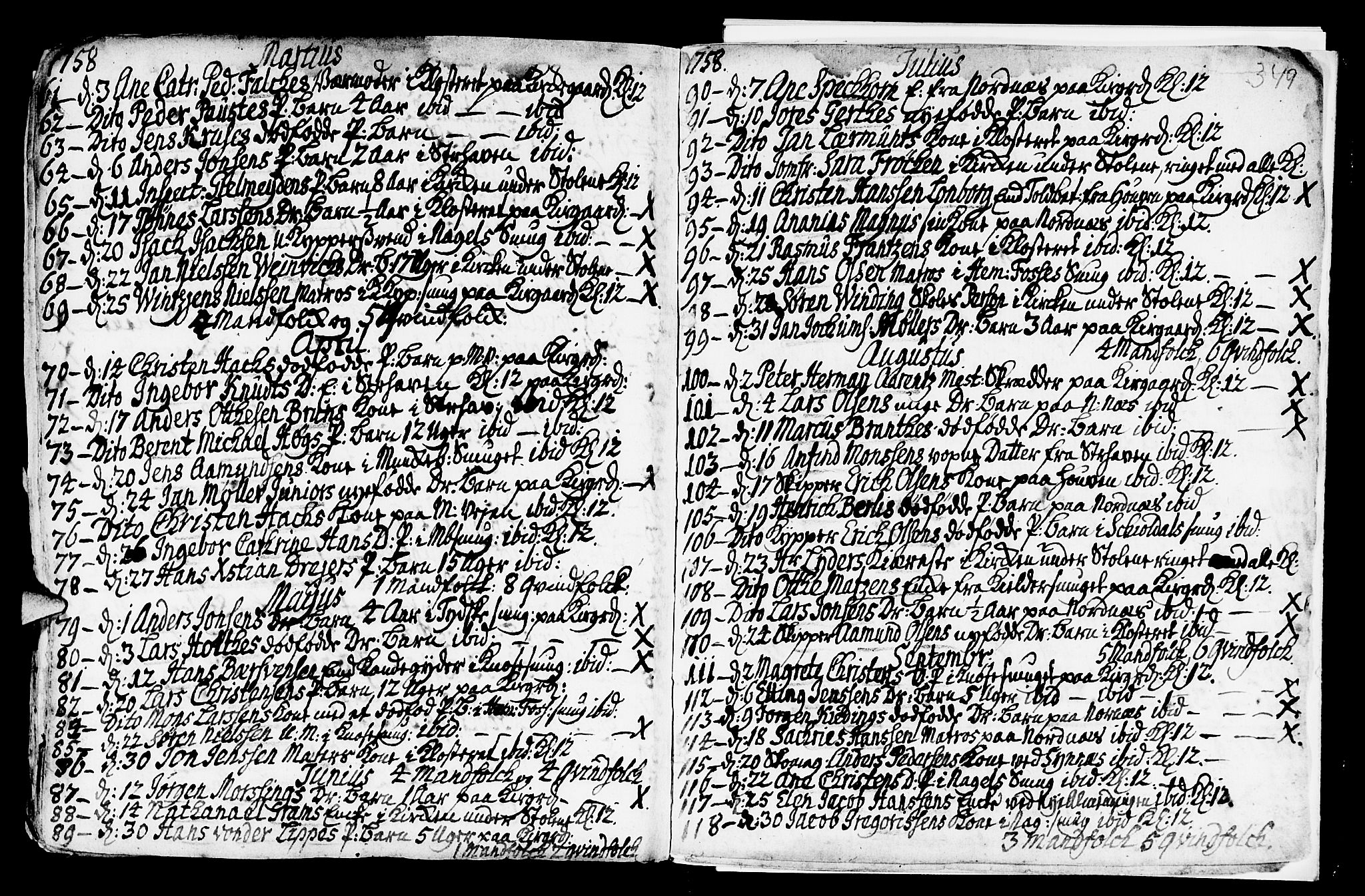 Nykirken Sokneprestembete, AV/SAB-A-77101/H/Haa/L0009: Ministerialbok nr. A 9, 1689-1759, s. 349