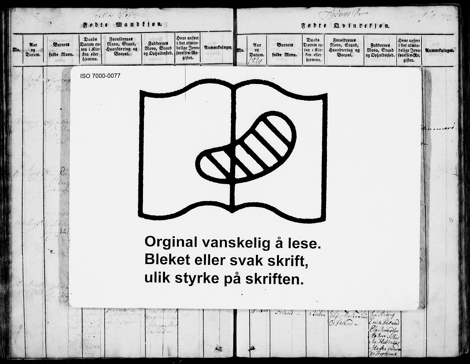 Skjold sokneprestkontor, AV/SAST-A-101847/H/Ha/Hab/L0002: Klokkerbok nr. B 2 /1, 1815-1830, s. 73