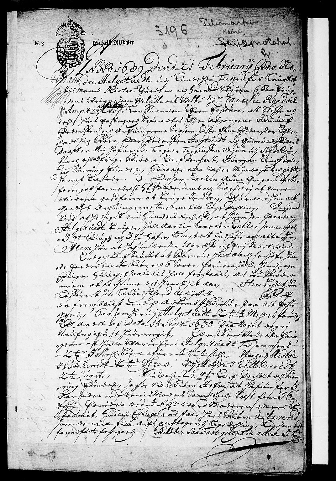 Nedre Telemark sorenskriveri, AV/SAKO-A-135/H/Hb/Hba/L0002: Skifteprotokoll, 1689, s. 0b-1a