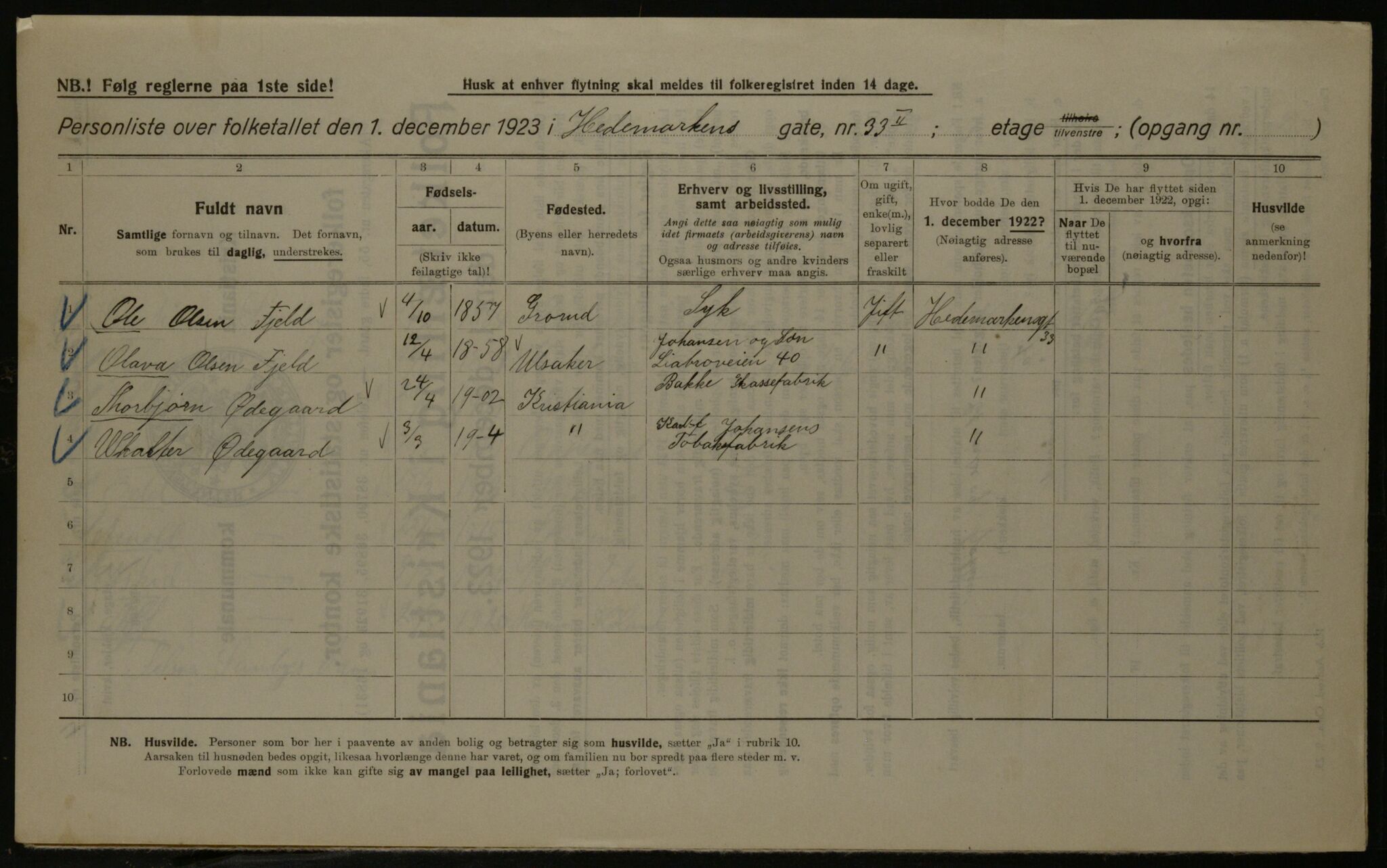 OBA, Kommunal folketelling 1.12.1923 for Kristiania, 1923, s. 40129