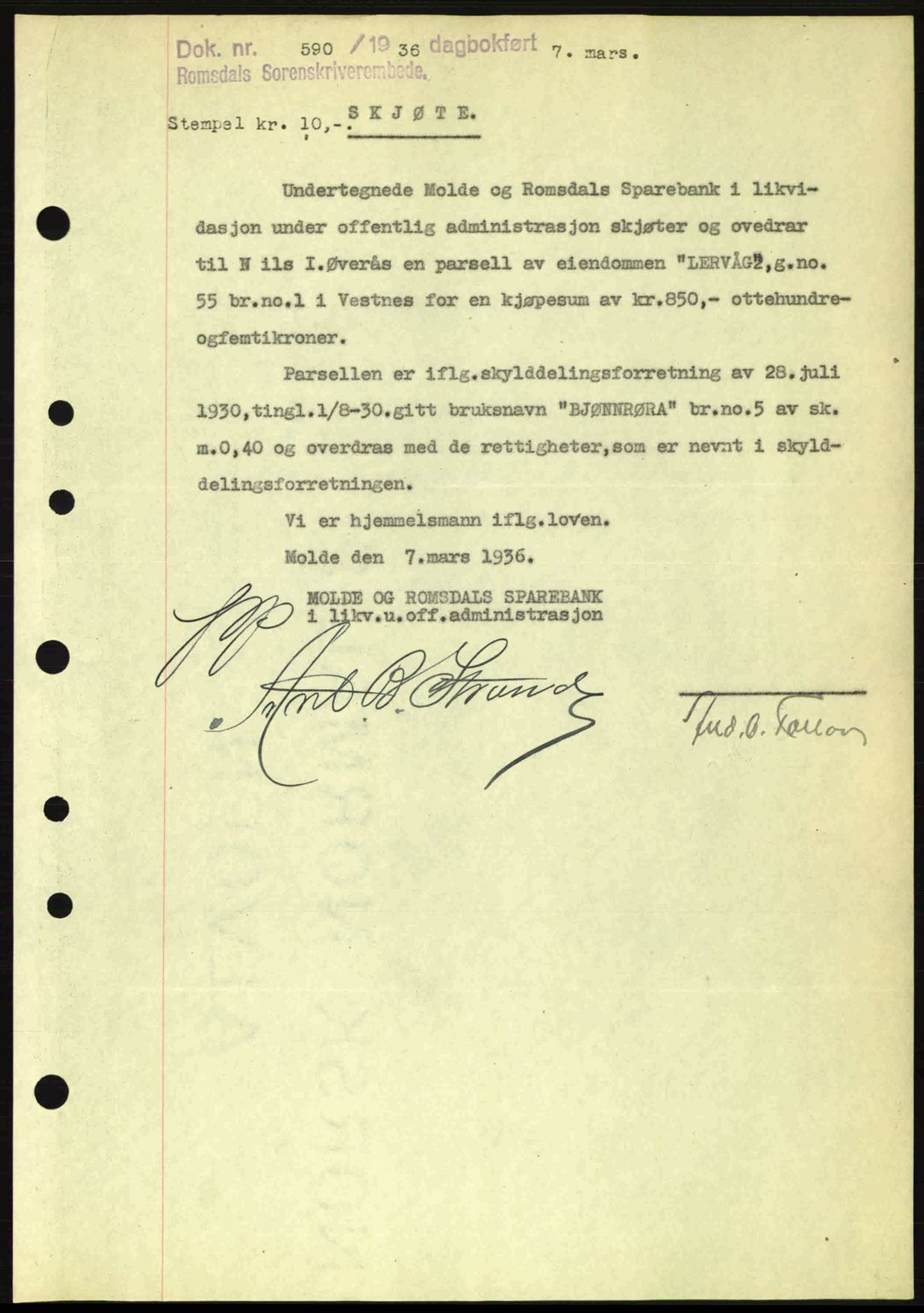 Romsdal sorenskriveri, SAT/A-4149/1/2/2C: Pantebok nr. A1, 1936-1936, Dagboknr: 590/1936