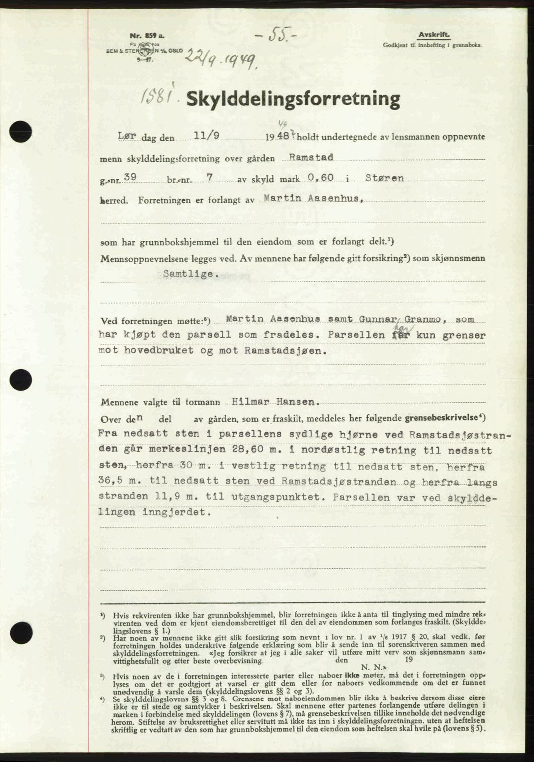 Gauldal sorenskriveri, SAT/A-0014/1/2/2C: Pantebok nr. A8, 1949-1949, Dagboknr: 1581/1949