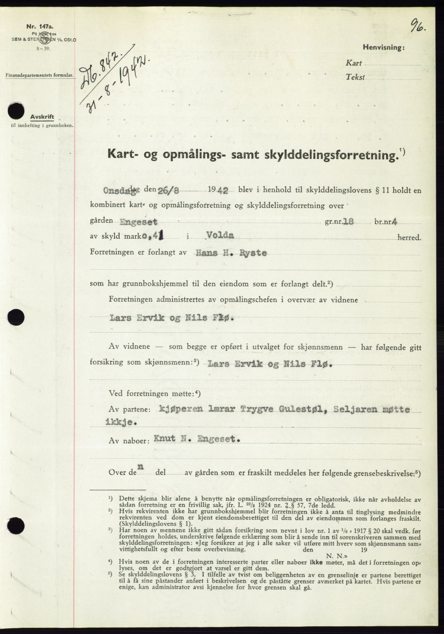 Søre Sunnmøre sorenskriveri, SAT/A-4122/1/2/2C/L0074: Pantebok nr. 68, 1942-1943, Dagboknr: 842/1942