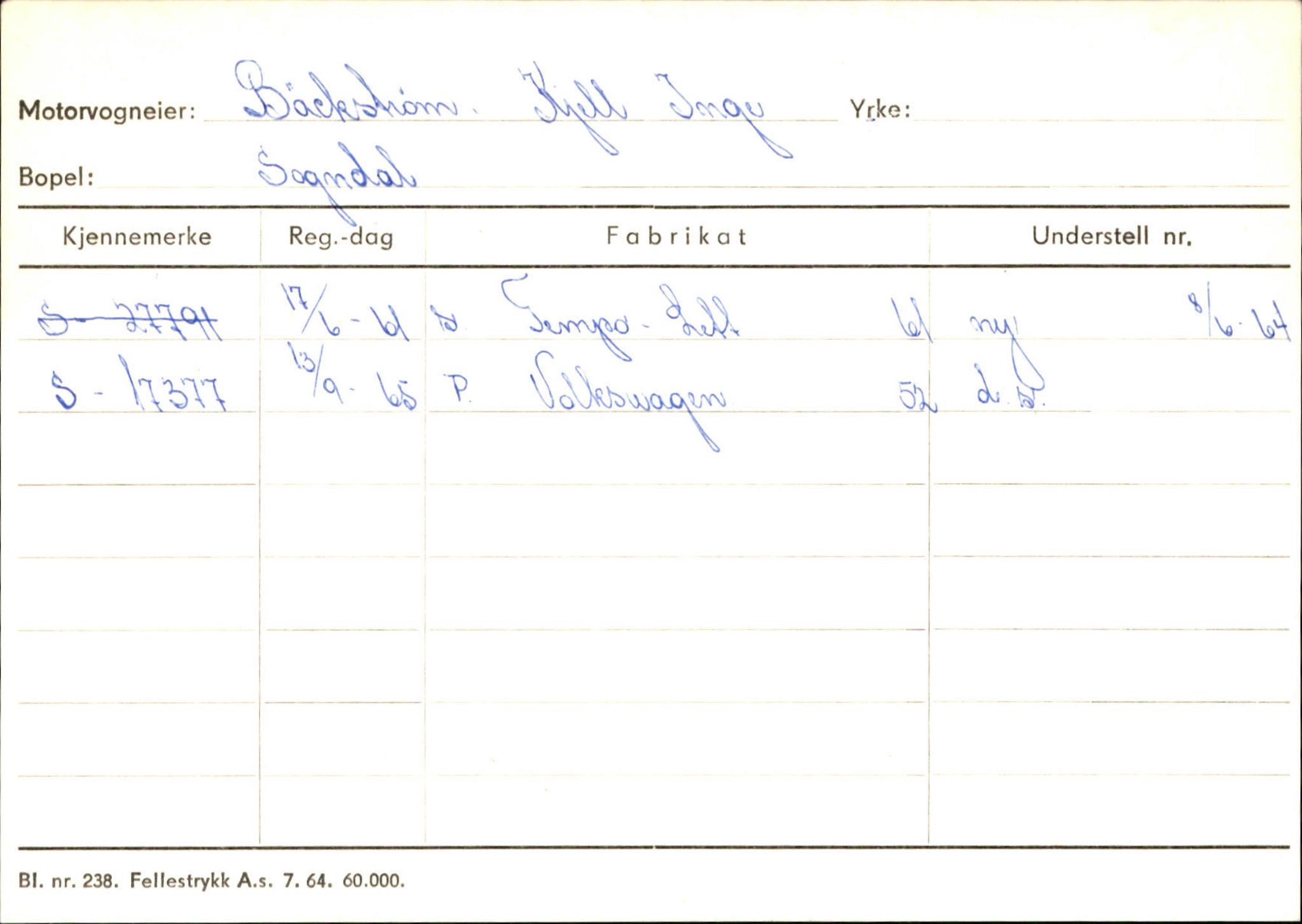 Statens vegvesen, Sogn og Fjordane vegkontor, SAB/A-5301/4/F/L0124: Eigarregister Sogndal A-U, 1945-1975, s. 256