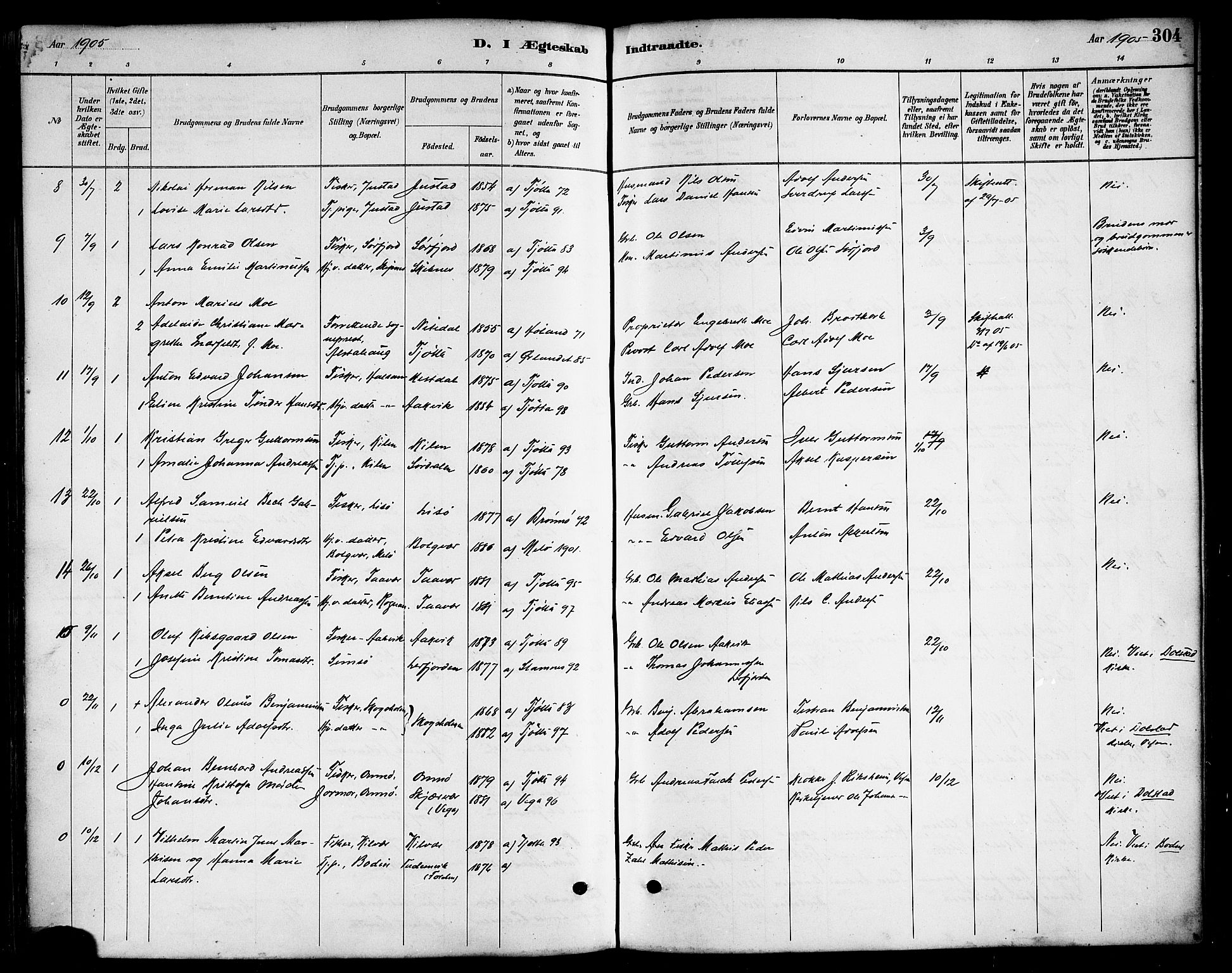 Ministerialprotokoller, klokkerbøker og fødselsregistre - Nordland, AV/SAT-A-1459/817/L0268: Klokkerbok nr. 817C03, 1884-1920, s. 304