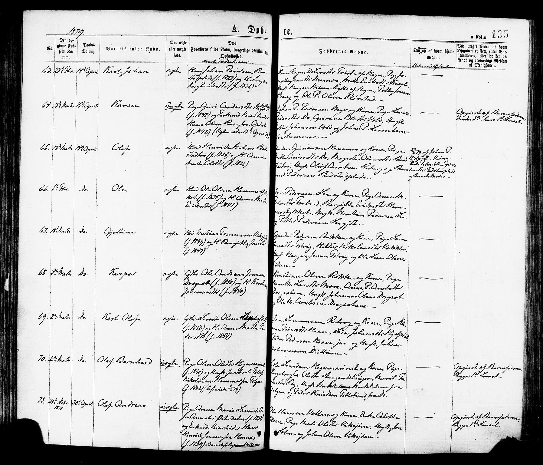 Ministerialprotokoller, klokkerbøker og fødselsregistre - Nord-Trøndelag, AV/SAT-A-1458/709/L0076: Ministerialbok nr. 709A16, 1871-1879, s. 135