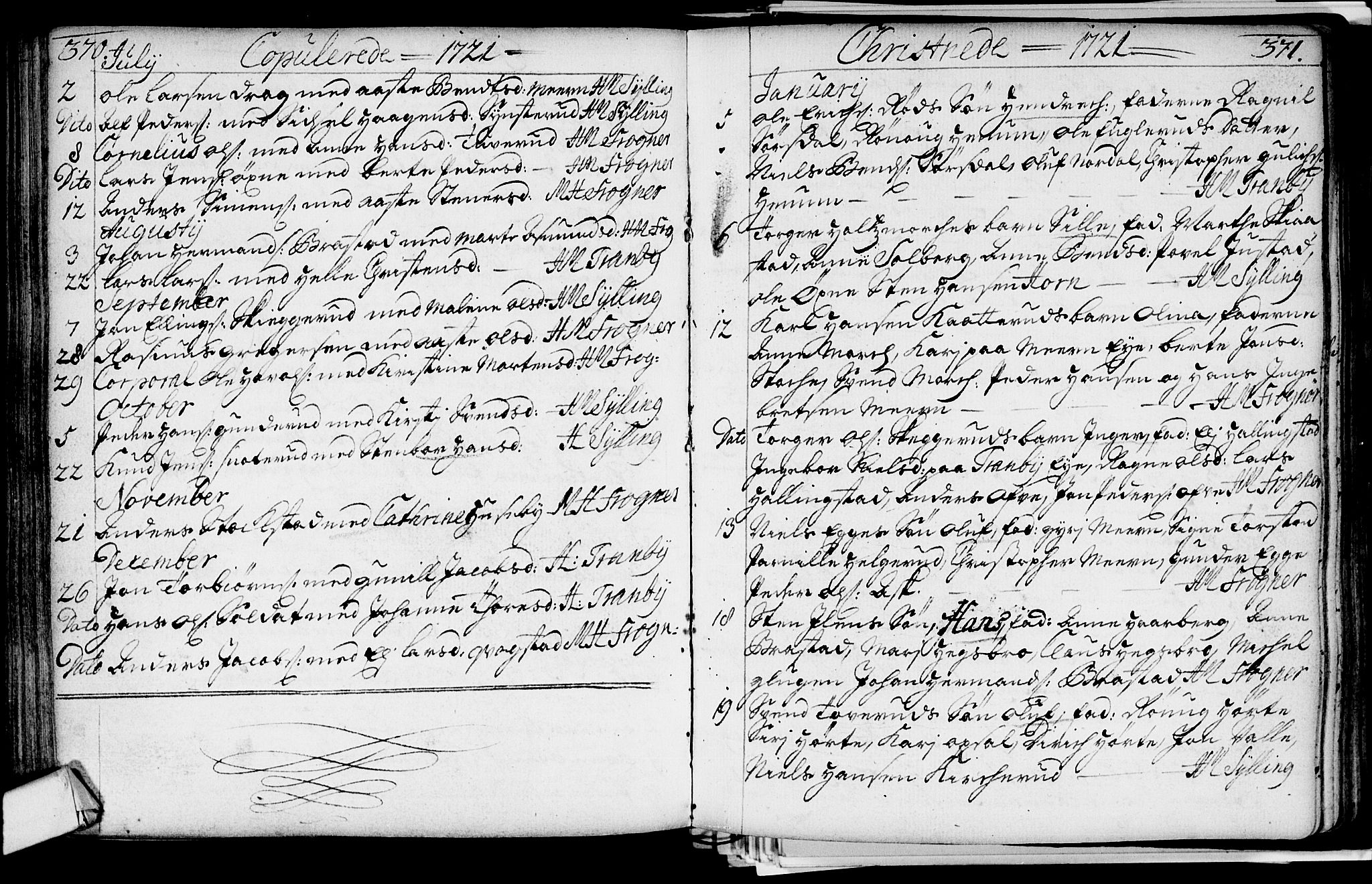Lier kirkebøker, AV/SAKO-A-230/F/Fa/L0002: Ministerialbok nr. I 2, 1701-1726, s. 370-371
