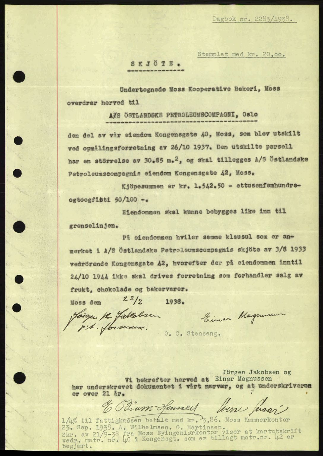Moss sorenskriveri, SAO/A-10168: Pantebok nr. A5, 1938-1939, Dagboknr: 2283/1938
