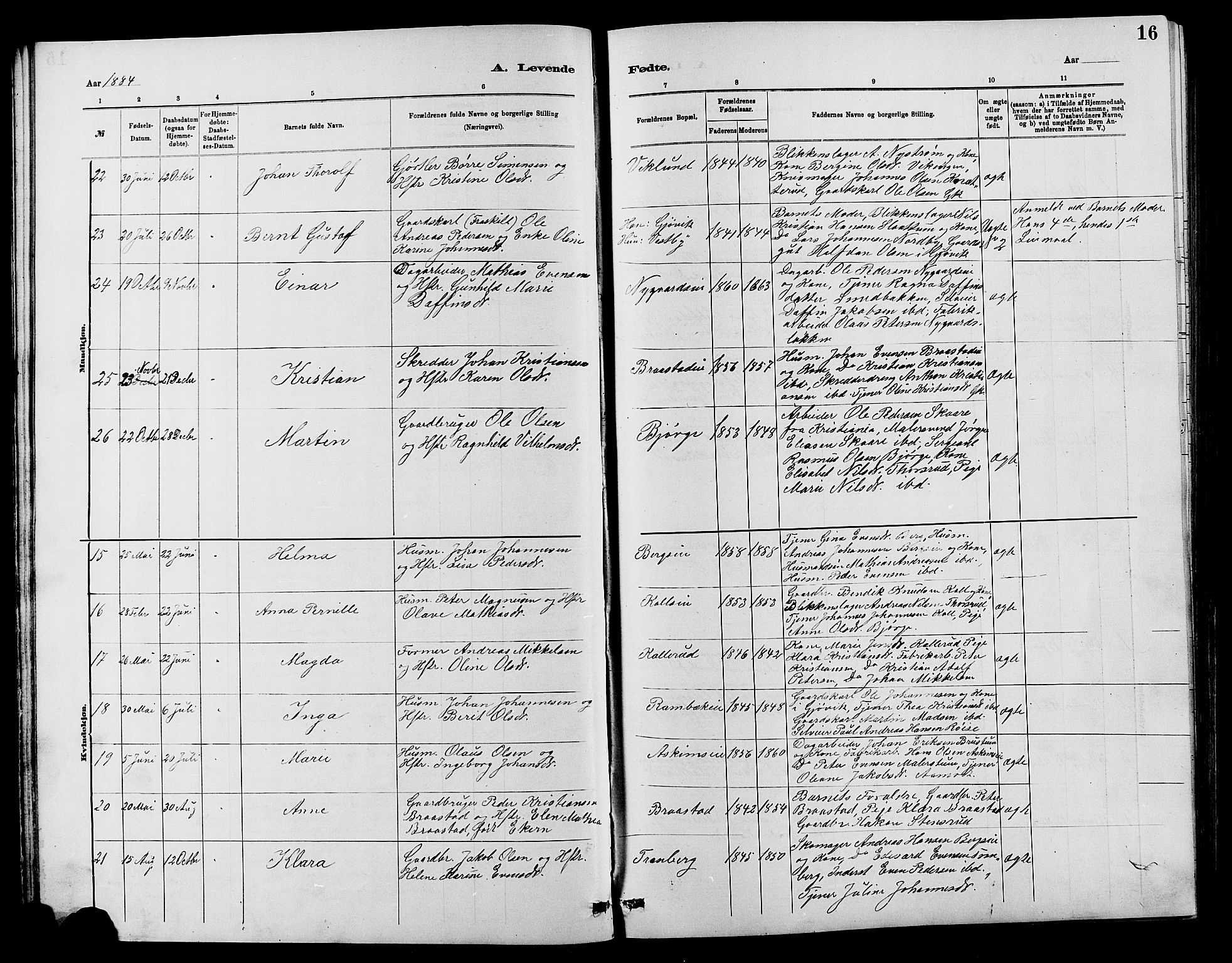 Vardal prestekontor, AV/SAH-PREST-100/H/Ha/Hab/L0007: Klokkerbok nr. 7 /1, 1881-1895, s. 16