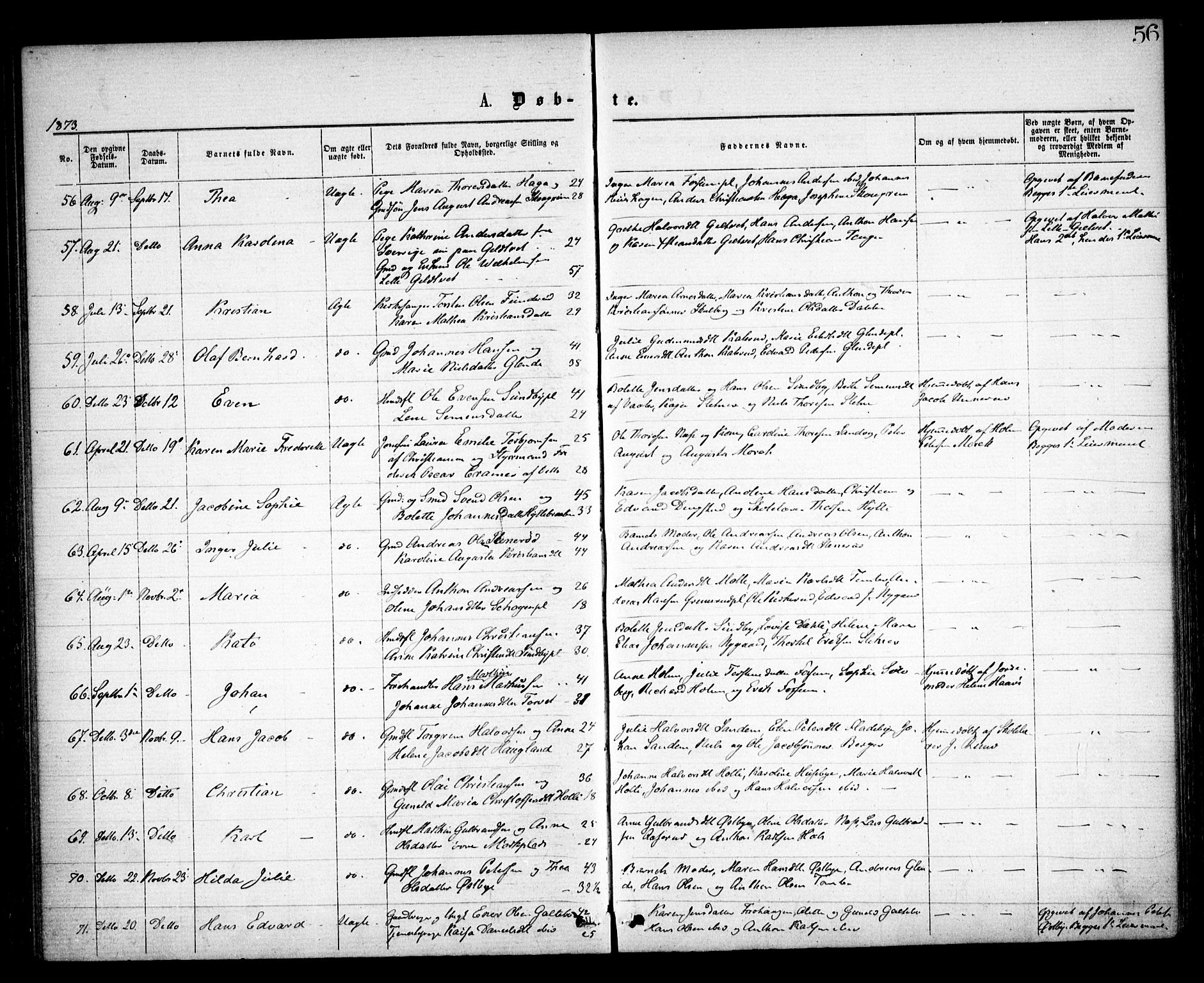 Spydeberg prestekontor Kirkebøker, AV/SAO-A-10924/F/Fa/L0006: Ministerialbok nr. I 6, 1863-1874, s. 56
