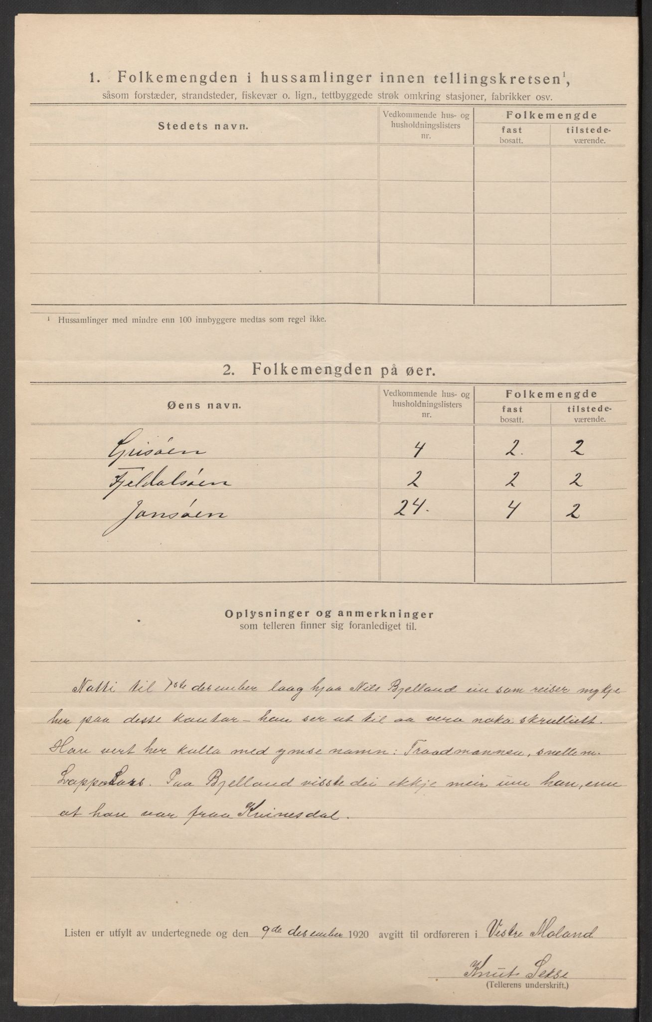 SAK, Folketelling 1920 for 0926 Vestre Moland herred, 1920, s. 23