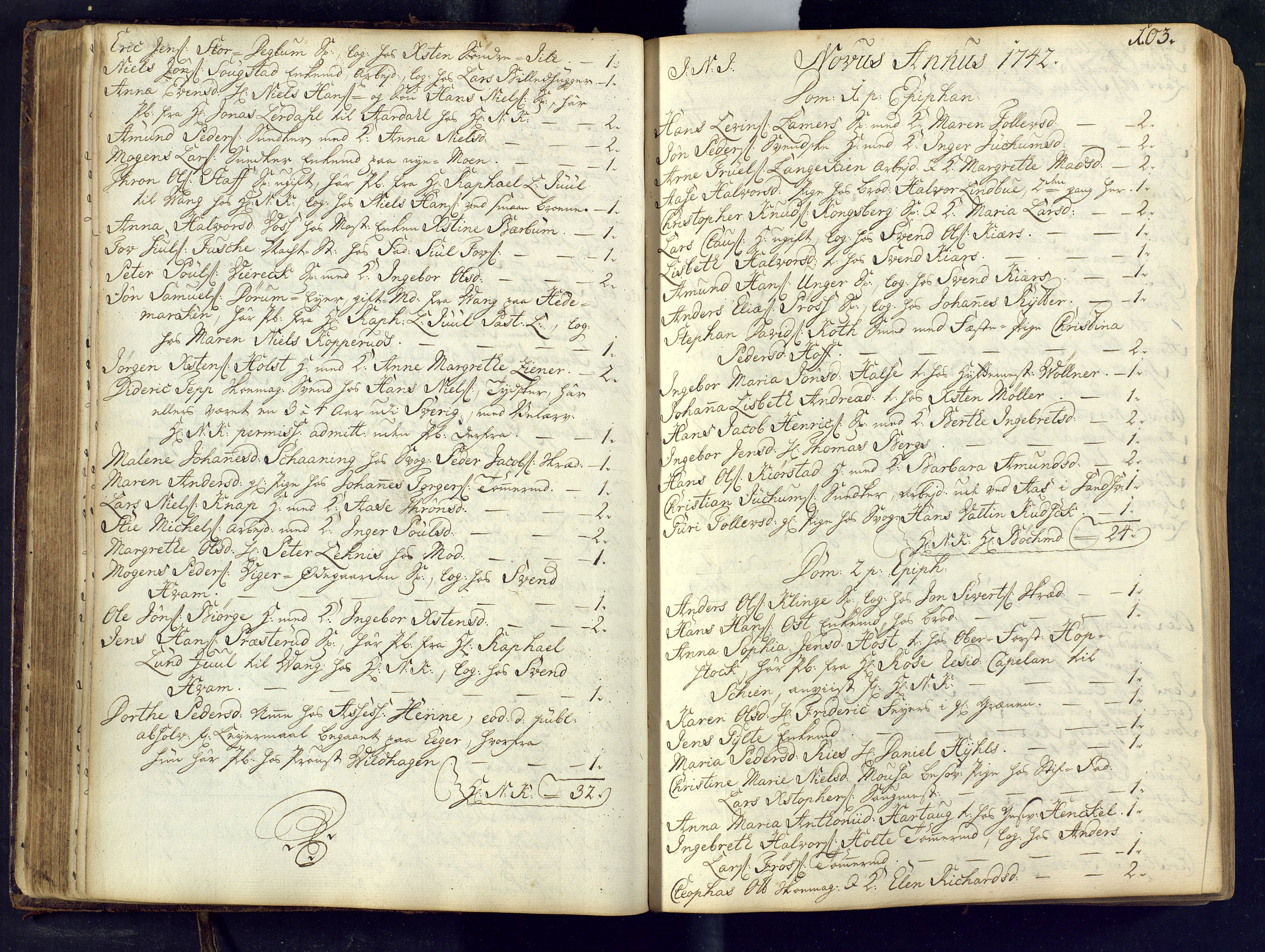 Kongsberg kirkebøker, SAKO/A-22/M/Ma/L0002: Kommunikantprotokoll nr. 2, 1739-1745, s. 103
