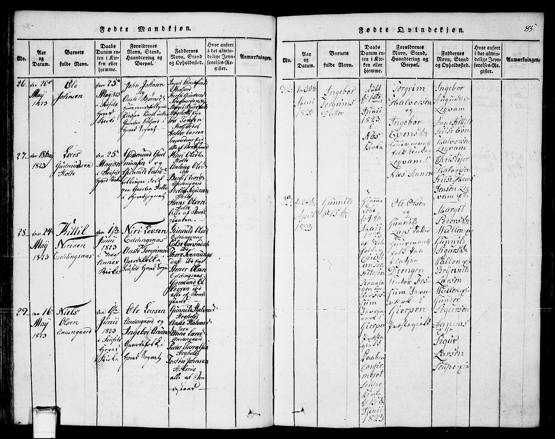 Sauherad kirkebøker, AV/SAKO-A-298/F/Fa/L0005: Ministerialbok nr. I 5, 1815-1829, s. 85