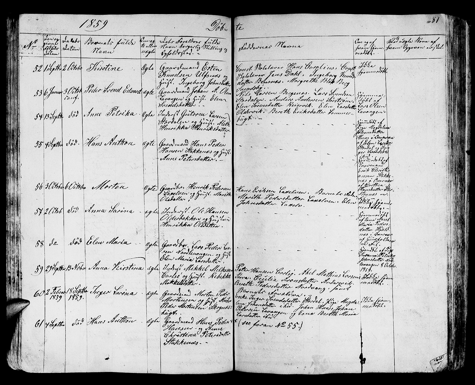 Karlsøy sokneprestembete, AV/SATØ-S-1299/H/Ha/Hab/L0002klokker: Klokkerbok nr. 2, 1843-1861, s. 81