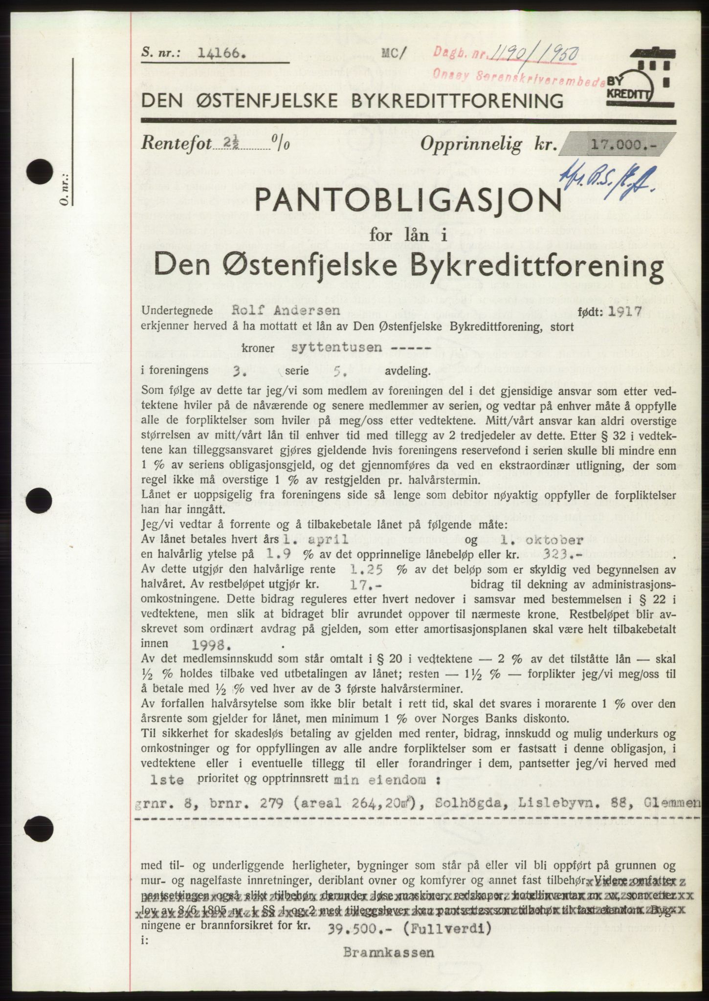 Onsøy sorenskriveri, SAO/A-10474/G/Ga/Gac/L0009: Pantebok nr. B 13-9, 1949-1950, Dagboknr: 1190/1950
