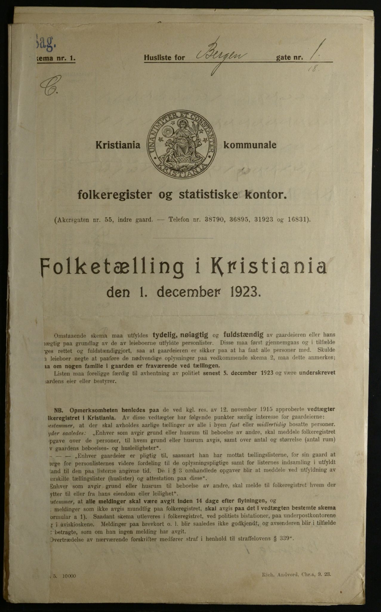 OBA, Kommunal folketelling 1.12.1923 for Kristiania, 1923, s. 4524