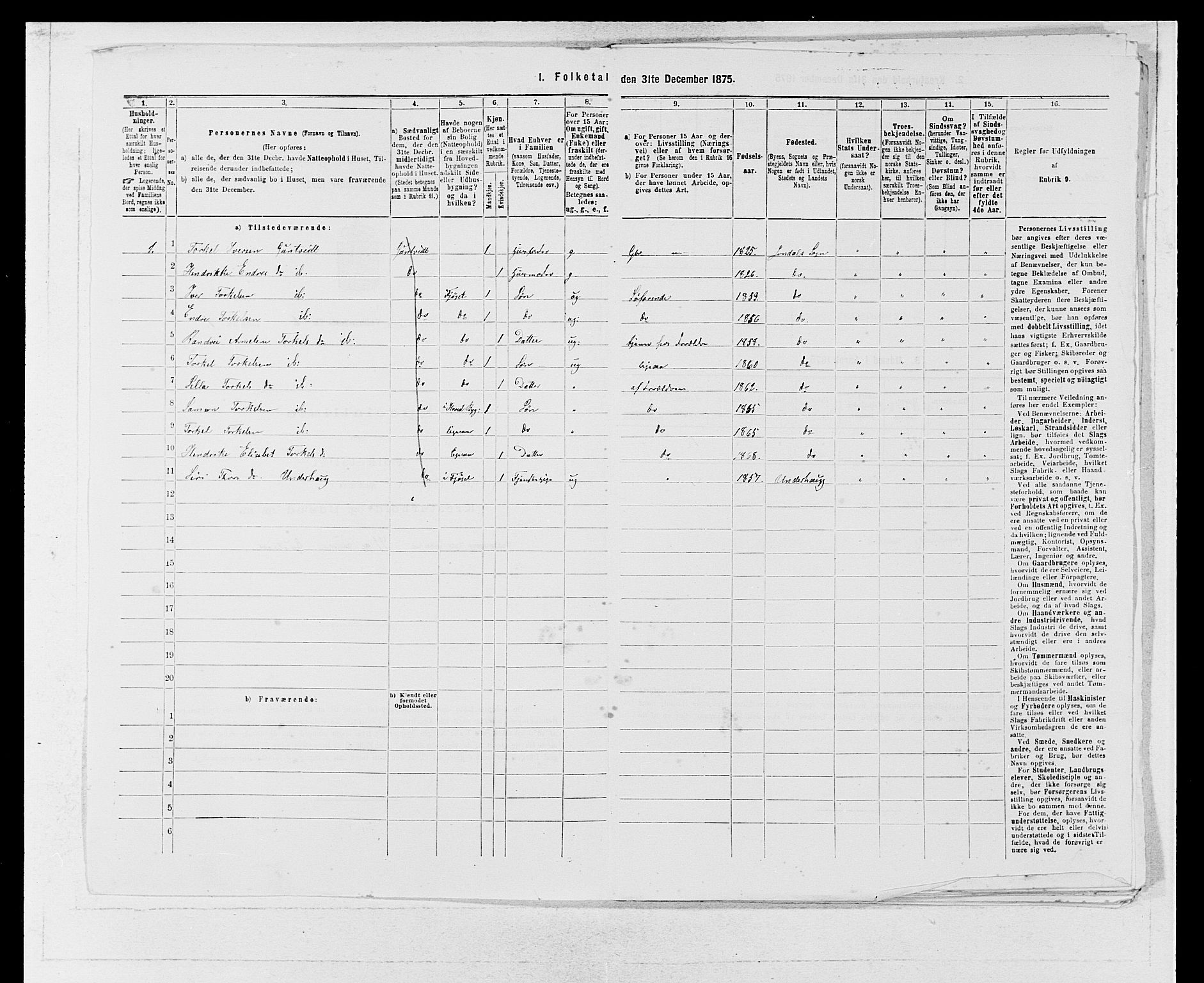 SAB, Folketelling 1875 for 1226P Strandebarm prestegjeld, 1875, s. 807