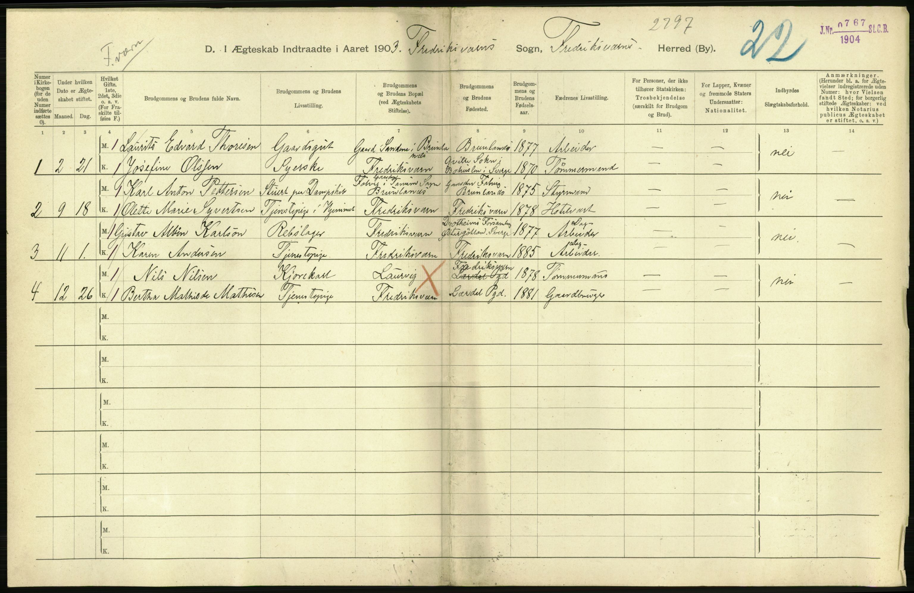 Statistisk sentralbyrå, Sosiodemografiske emner, Befolkning, AV/RA-S-2228/D/Df/Dfa/Dfaa/L0008: Jarlsberg og Larvik amt: Fødte, gifte, døde, 1903, s. 454