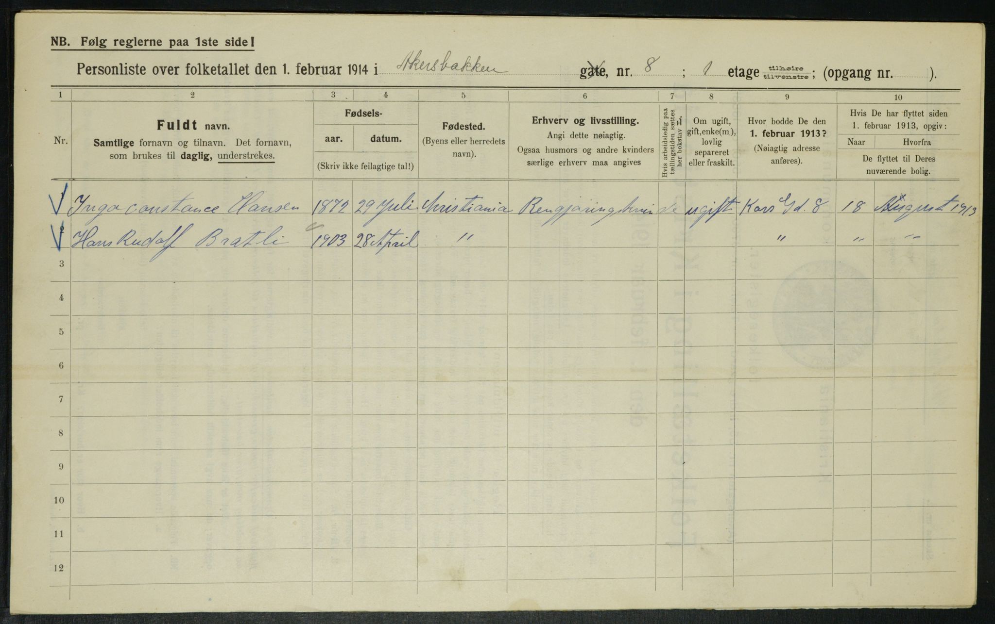 OBA, Kommunal folketelling 1.2.1914 for Kristiania, 1914, s. 34