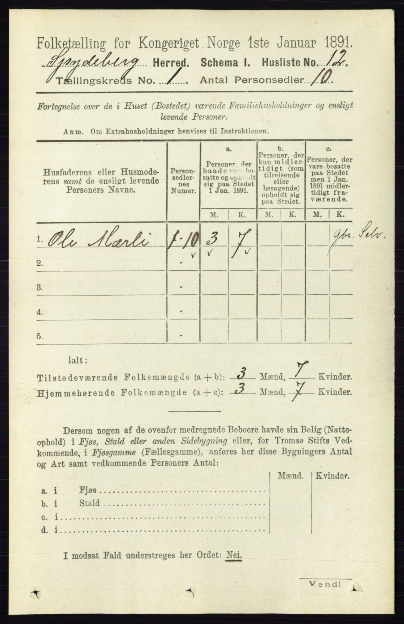 RA, Folketelling 1891 for 0123 Spydeberg herred, 1891, s. 47