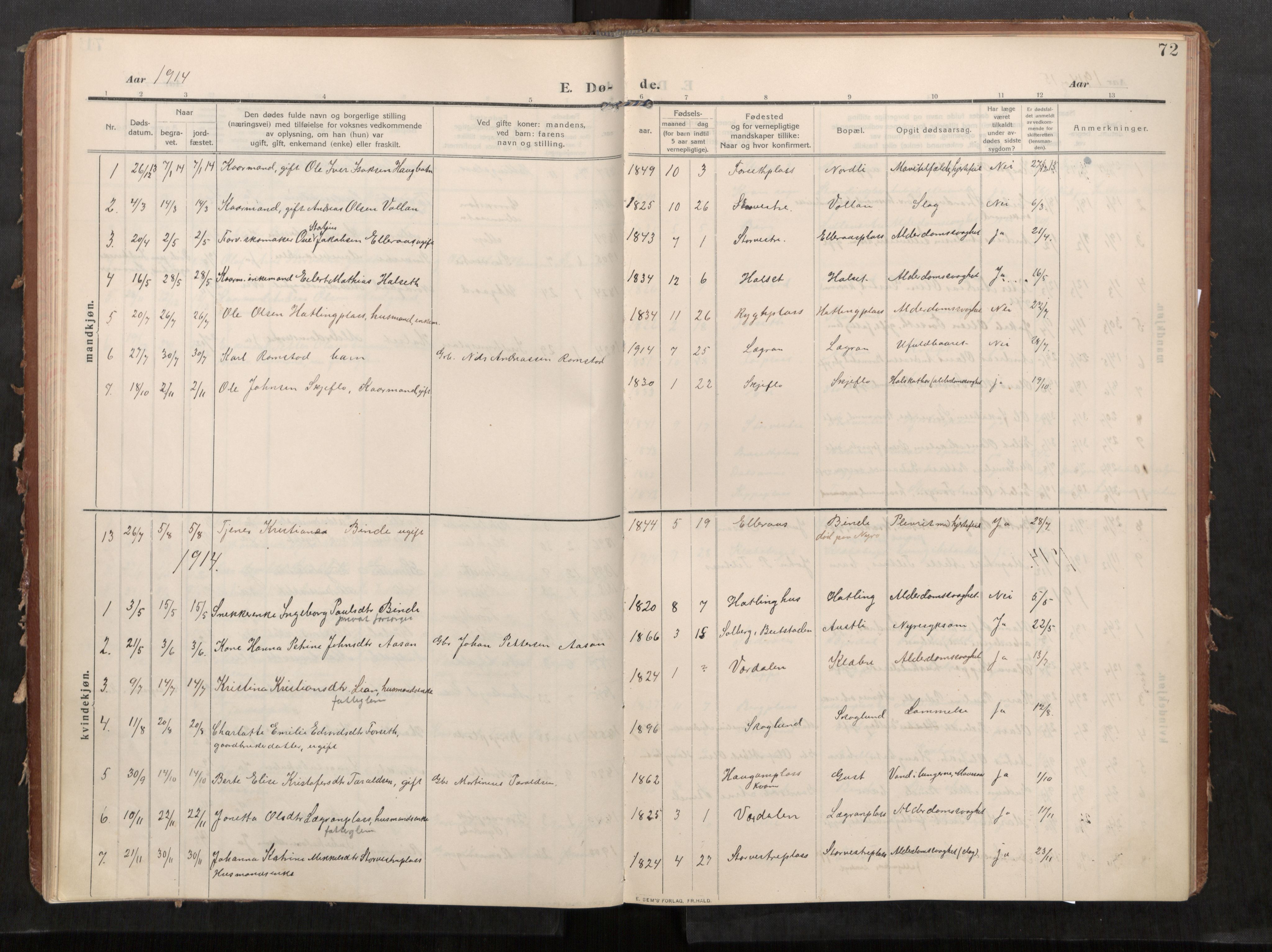 Stod sokneprestkontor, AV/SAT-A-1164/1/I/I1/I1a/L0002: Ministerialbok nr. 2, 1909-1922, s. 72