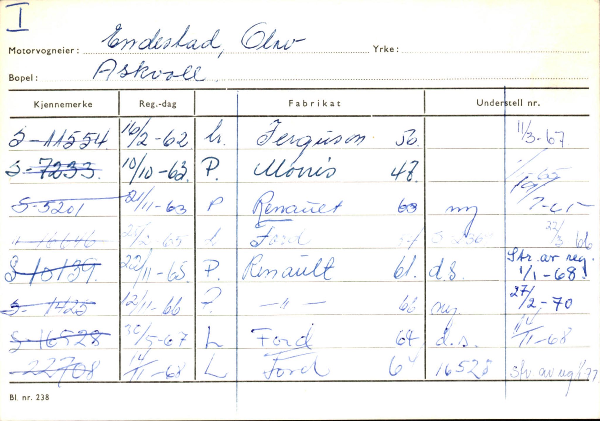 Statens vegvesen, Sogn og Fjordane vegkontor, AV/SAB-A-5301/4/F/L0132: Eigarregister Askvoll A-Å. Balestrand A-Å, 1945-1975, s. 217