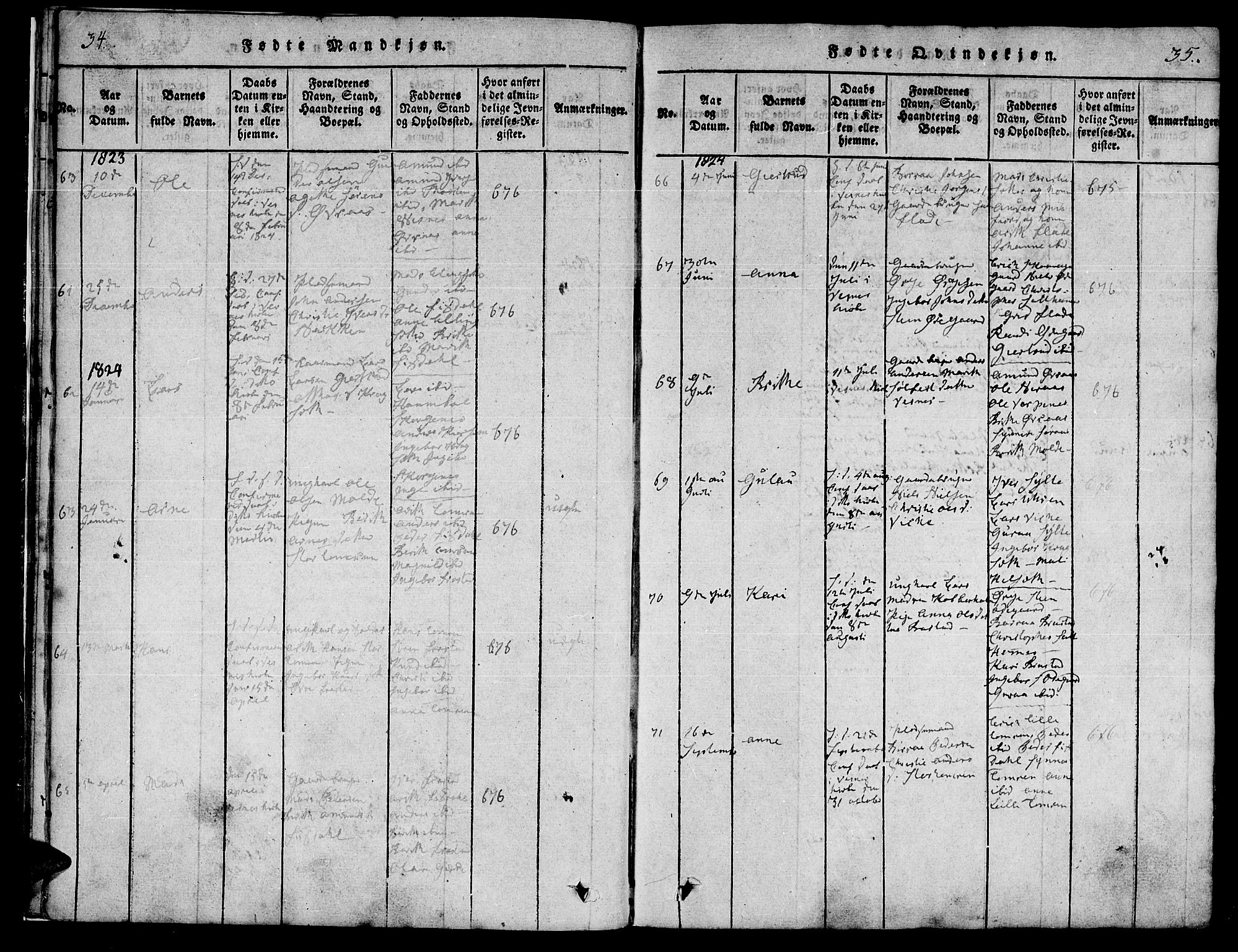 Ministerialprotokoller, klokkerbøker og fødselsregistre - Møre og Romsdal, AV/SAT-A-1454/539/L0528: Ministerialbok nr. 539A01, 1818-1847, s. 34-35