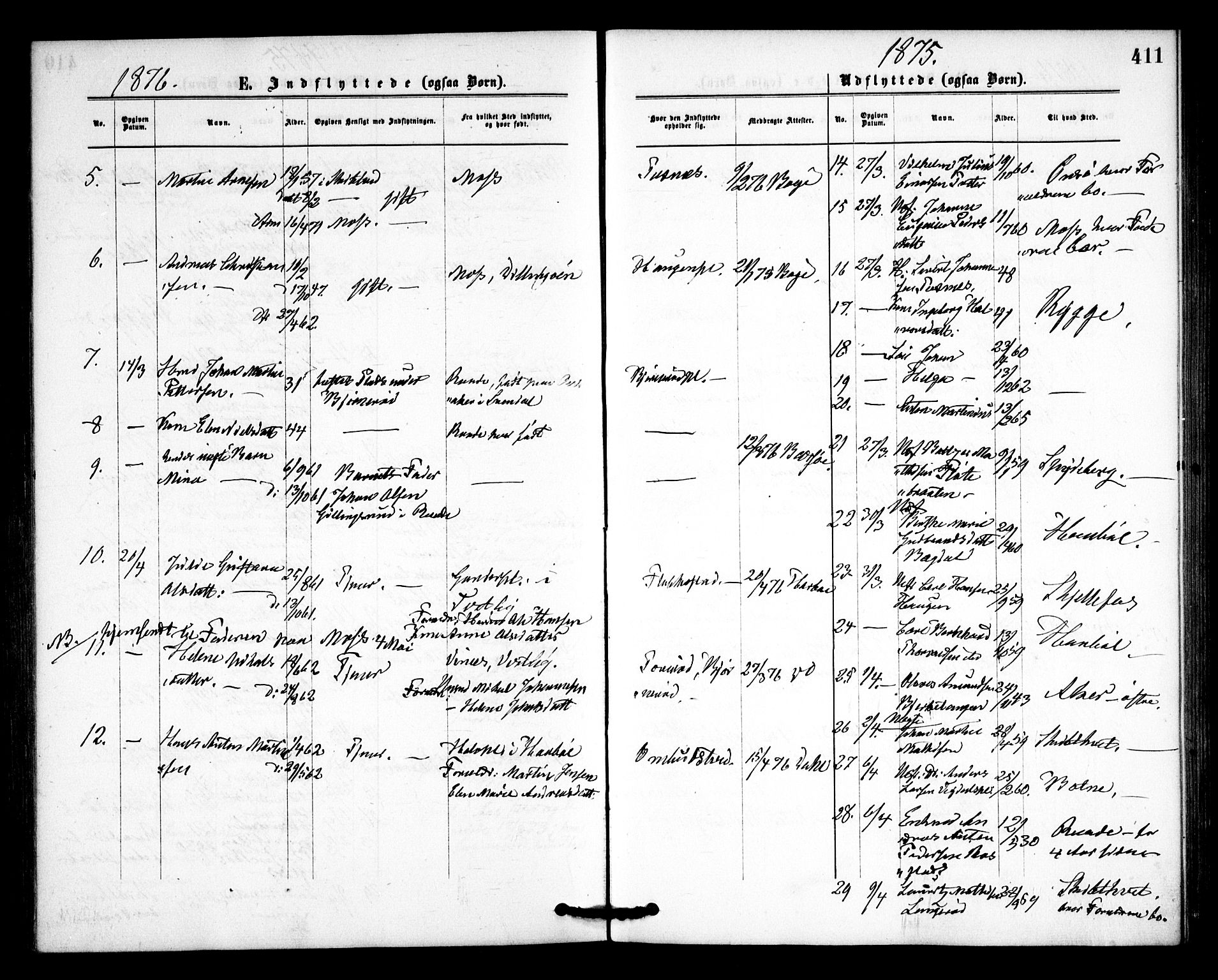 Våler prestekontor Kirkebøker, AV/SAO-A-11083/F/Fa/L0009: Ministerialbok nr. I 9, 1873-1877, s. 411