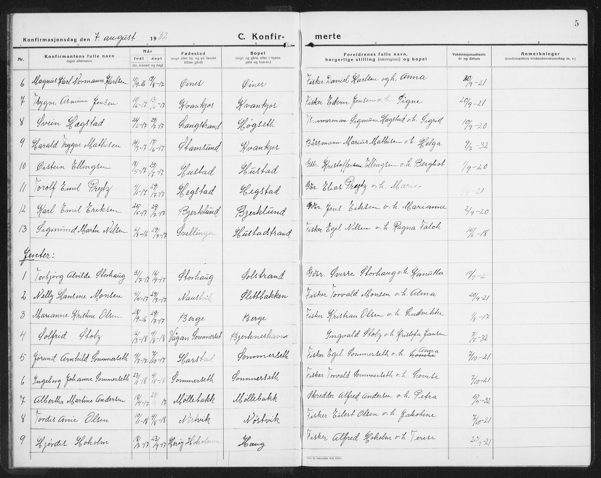 Ministerialprotokoller, klokkerbøker og fødselsregistre - Nordland, SAT/A-1459/872/L1050: Klokkerbok nr. 872C06, 1932-1942, s. 5