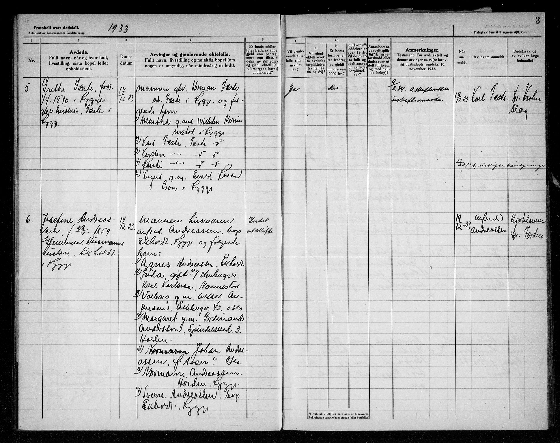 Rygge lensmannskontor, AV/SAO-A-10005/H/Ha/Haa/L0010: Dødsfallsprotokoll, 1933-1937, s. 3