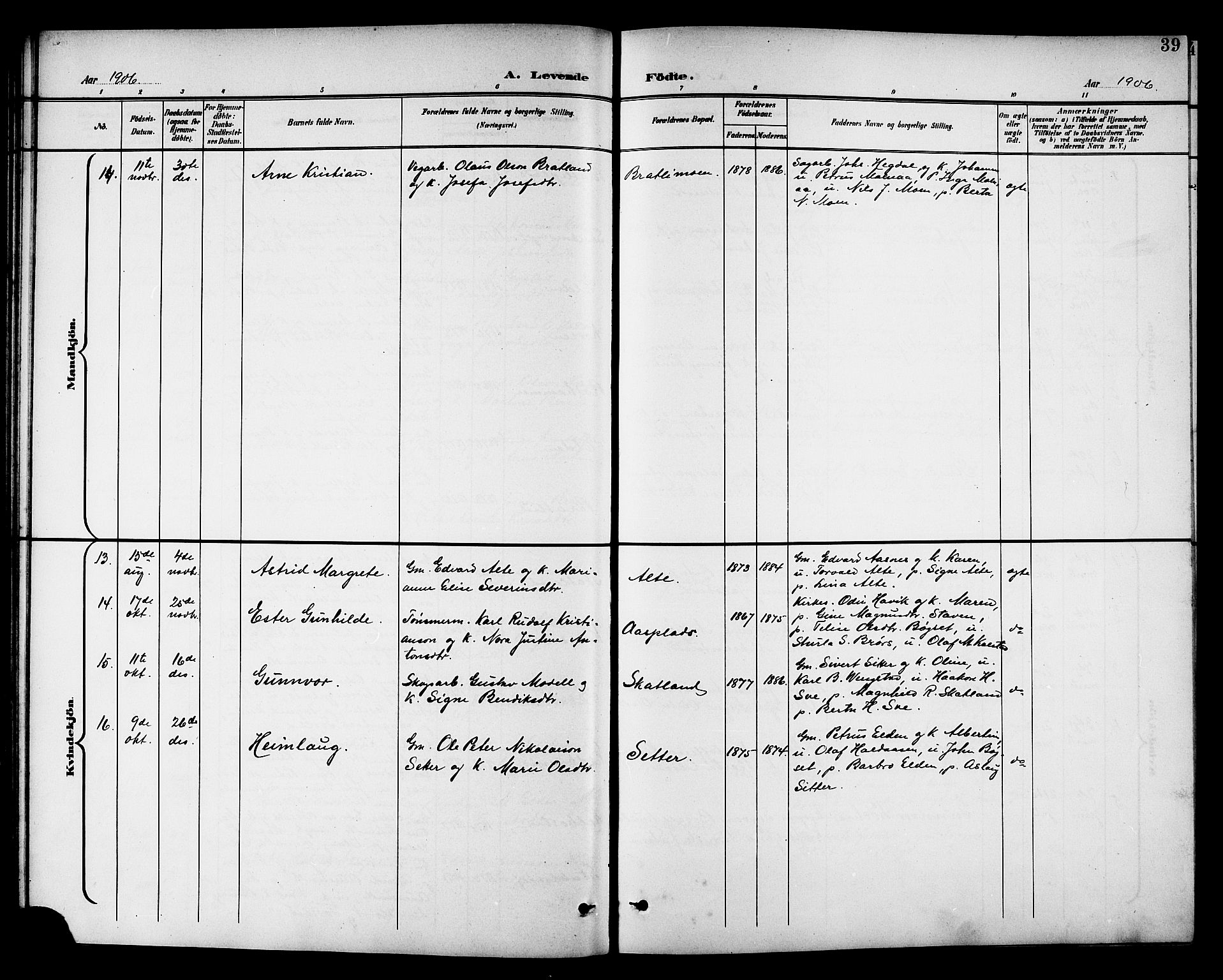 Ministerialprotokoller, klokkerbøker og fødselsregistre - Nord-Trøndelag, SAT/A-1458/742/L0412: Klokkerbok nr. 742C03, 1898-1910, s. 39