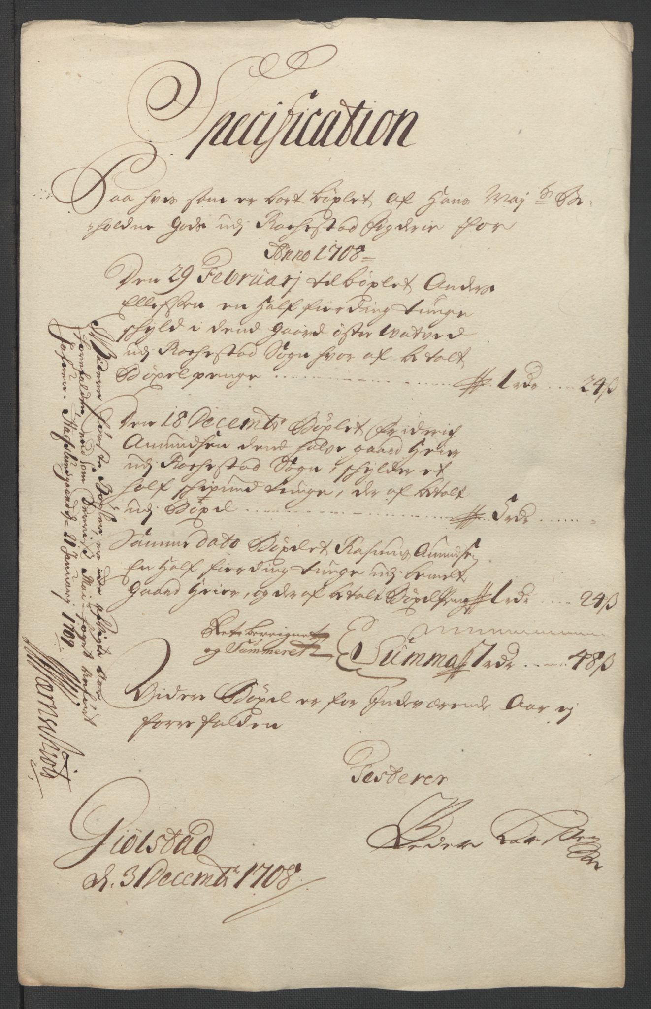 Rentekammeret inntil 1814, Reviderte regnskaper, Fogderegnskap, AV/RA-EA-4092/R07/L0300: Fogderegnskap Rakkestad, Heggen og Frøland, 1708, s. 42