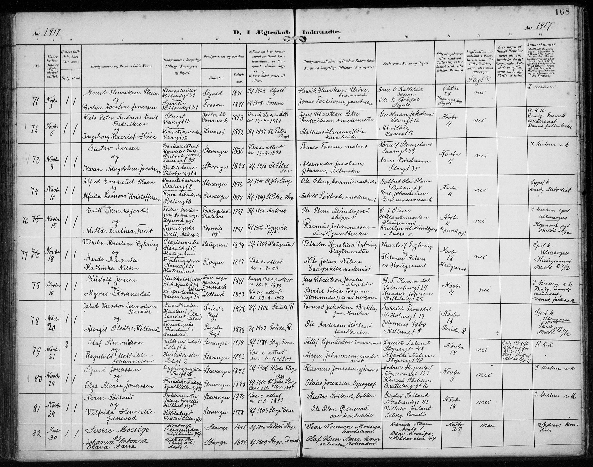 St. Petri sokneprestkontor, AV/SAST-A-101813/002/A/L0003: Ministerialbok nr. A 24, 1900-1921, s. 168