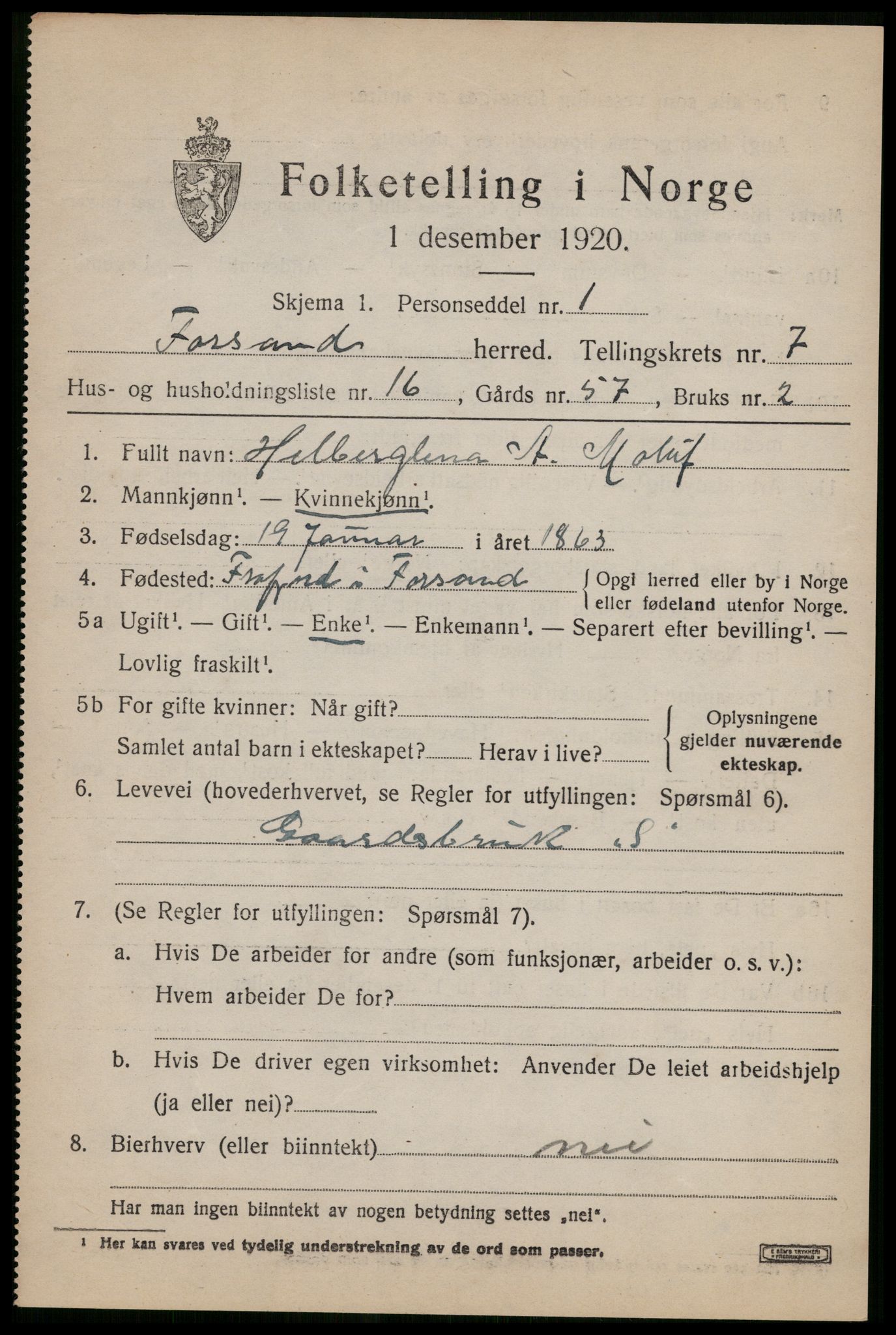 SAST, Folketelling 1920 for 1129 Forsand herred, 1920, s. 3577