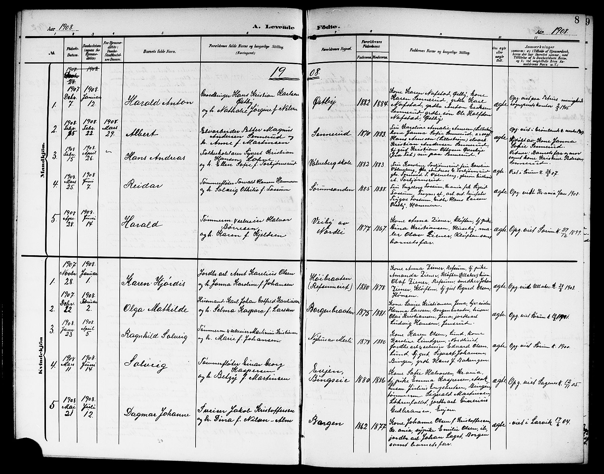 Sørum prestekontor Kirkebøker, AV/SAO-A-10303/G/Ga/L0007: Klokkerbok nr. I 7, 1907-1917, s. 8