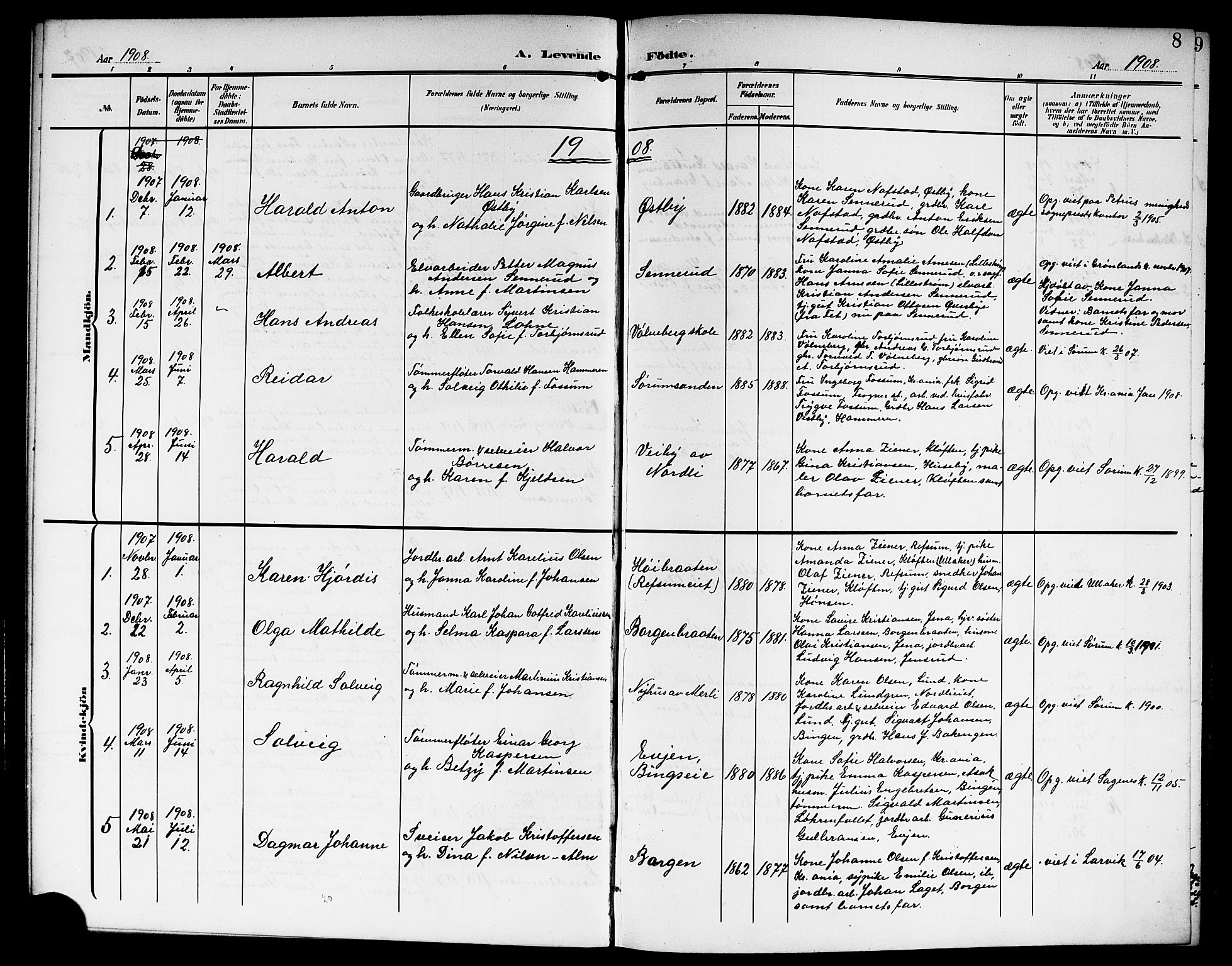 Sørum prestekontor Kirkebøker, SAO/A-10303/G/Ga/L0007: Klokkerbok nr. I 7, 1907-1917, s. 8