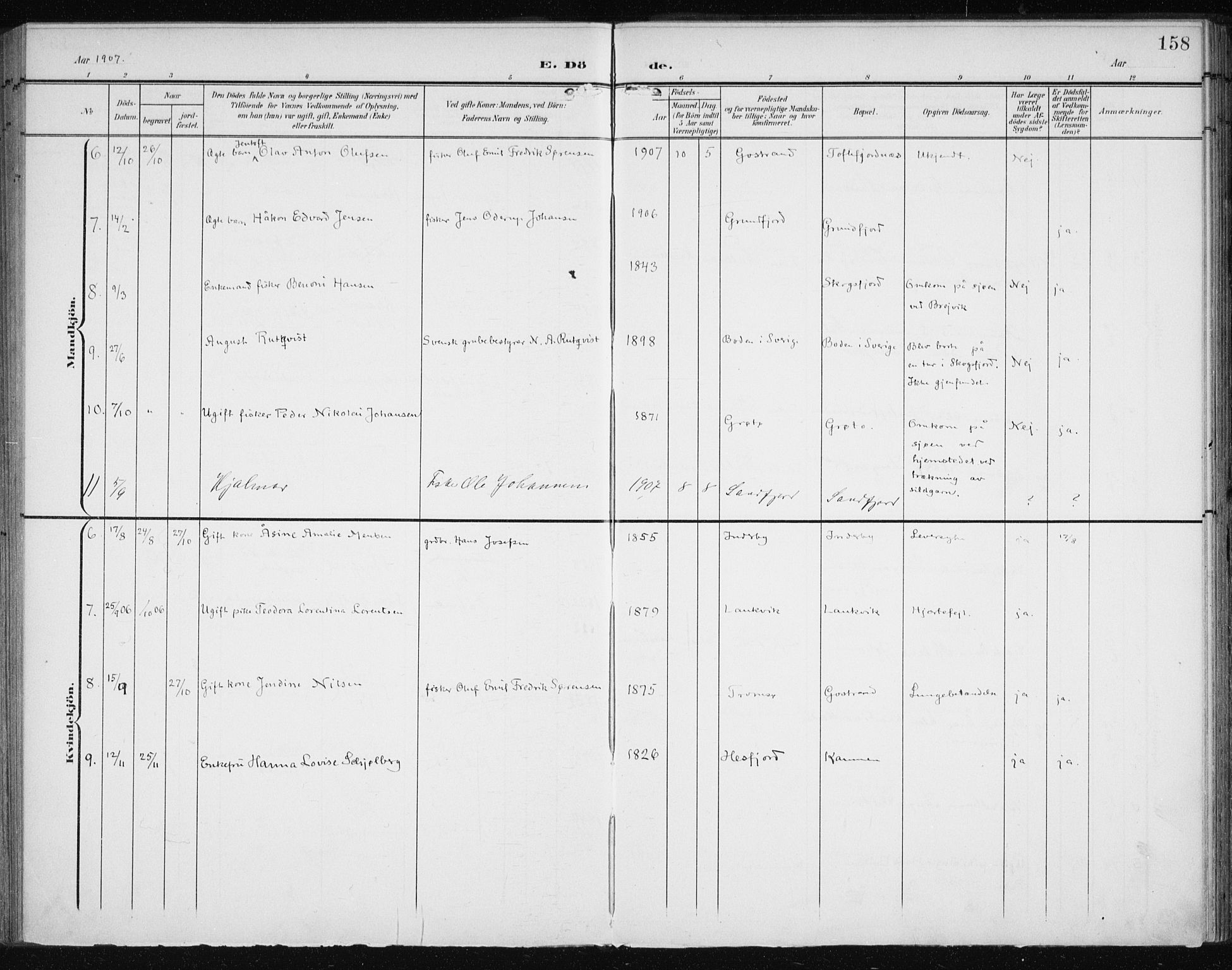 Karlsøy sokneprestembete, AV/SATØ-S-1299/H/Ha/Haa/L0013kirke: Ministerialbok nr. 13, 1902-1916, s. 158