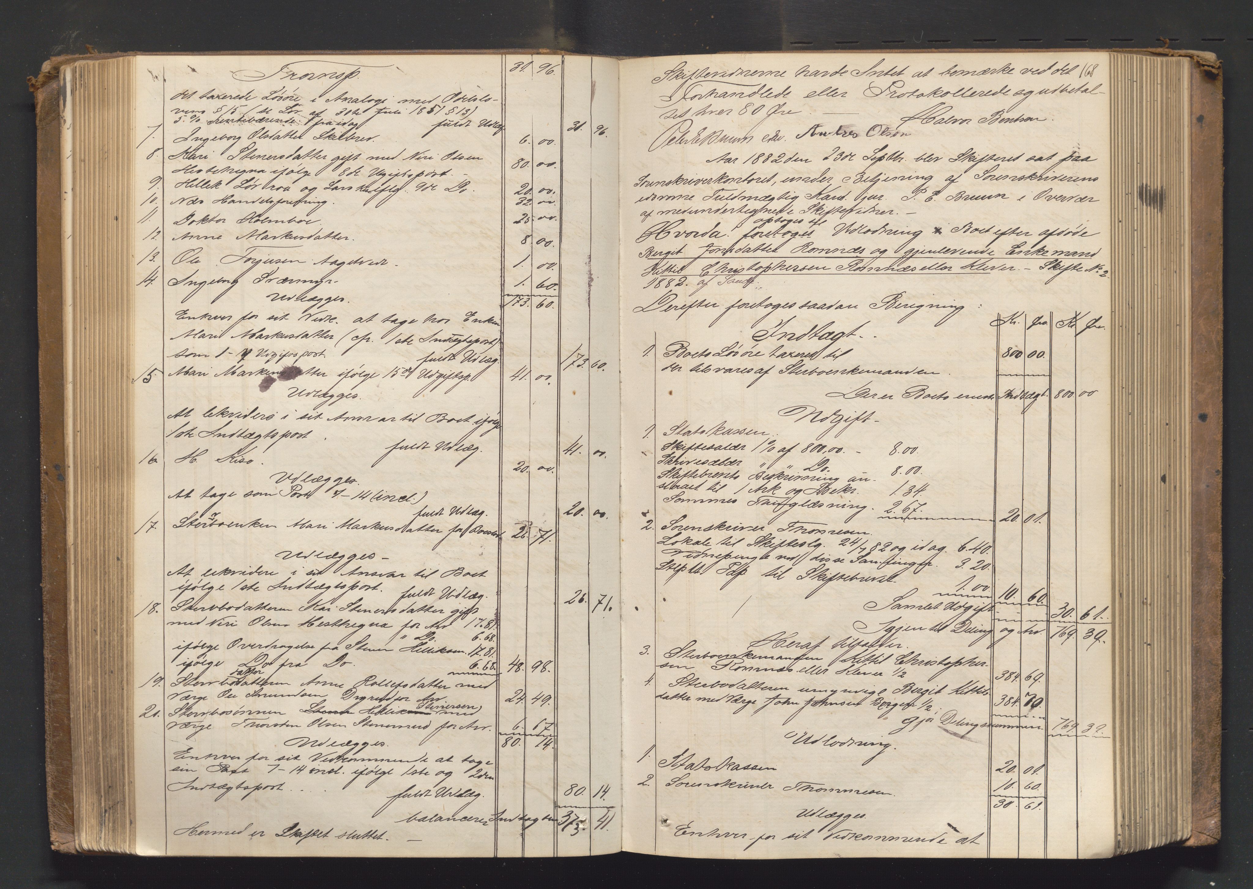 Nedre Telemark sorenskriveri, AV/SAKO-A-135/H/Hb/Hbe/L0003: Skifteutlodningsprotokoll, 1878-1892, s. 167b-168a