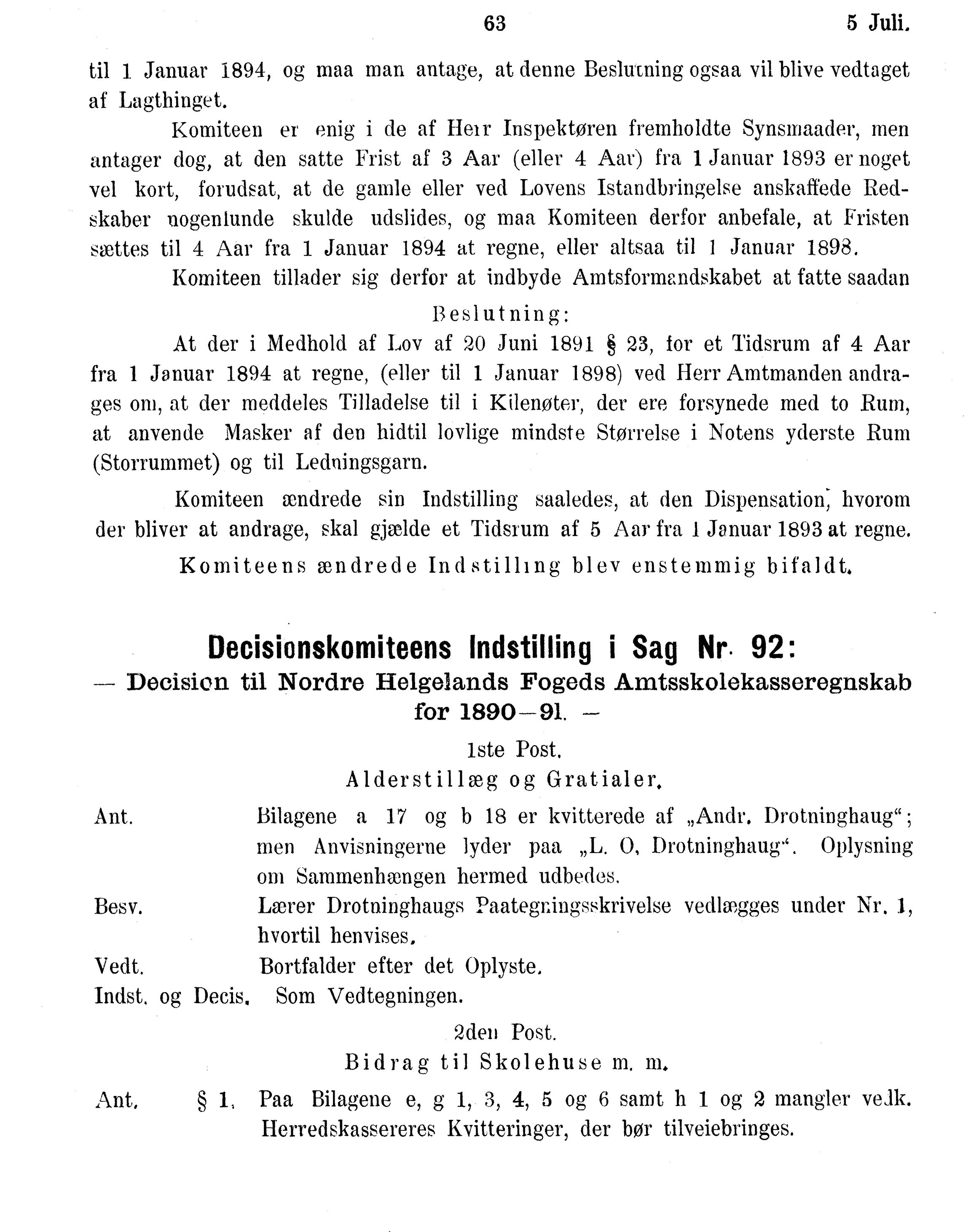 Nordland Fylkeskommune. Fylkestinget, AIN/NFK-17/176/A/Ac/L0016: Fylkestingsforhandlinger 1891-1893, 1891-1893