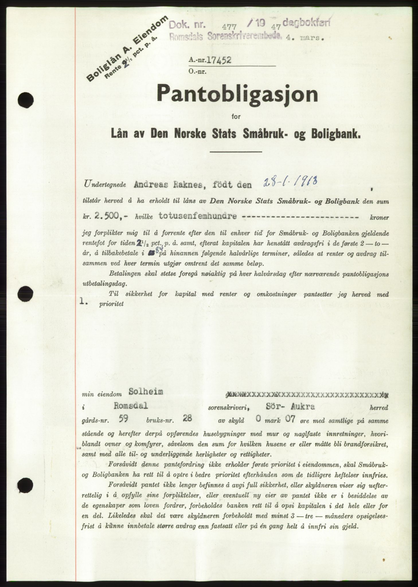 Romsdal sorenskriveri, SAT/A-4149/1/2/2C: Pantebok nr. B3, 1946-1948, Dagboknr: 477/1947