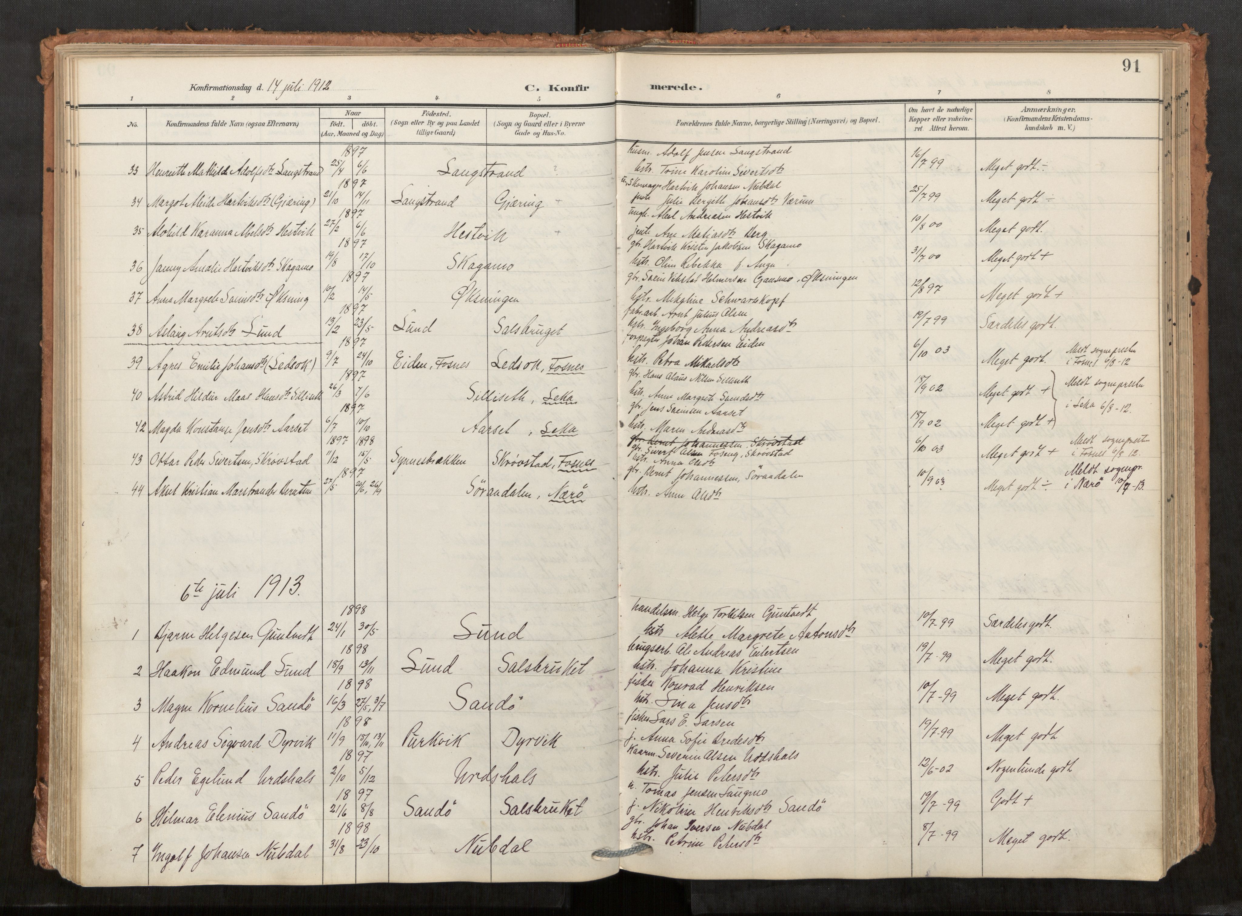 Kolvereid sokneprestkontor, AV/SAT-A-1171/H/Ha/Haa/L0001: Ministerialbok nr. 1, 1903-1922, s. 91