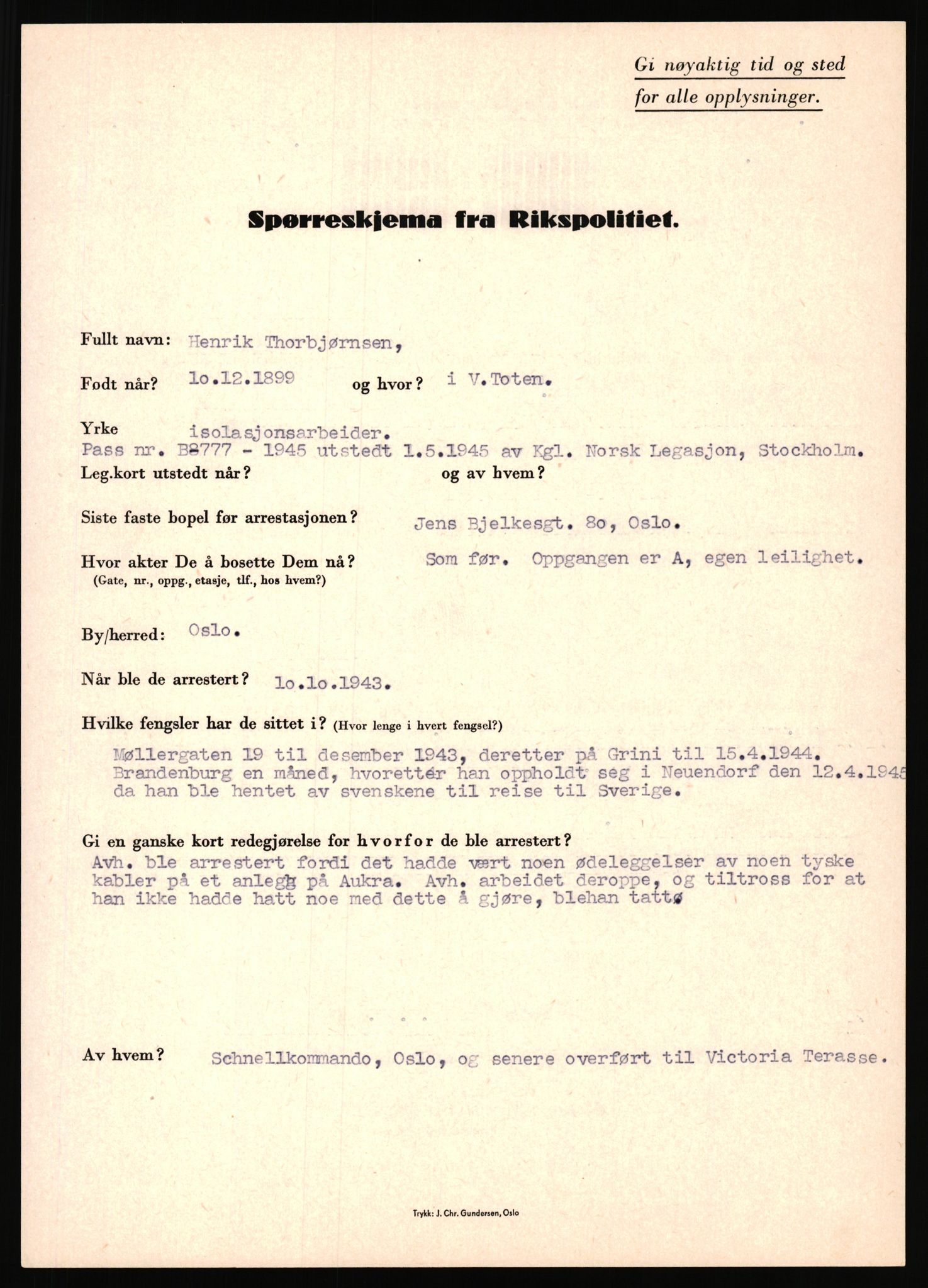 Rikspolitisjefen, AV/RA-S-1560/L/L0017: Tidemann, Hermann G. - Veum, Tjostolv, 1940-1945, s. 173